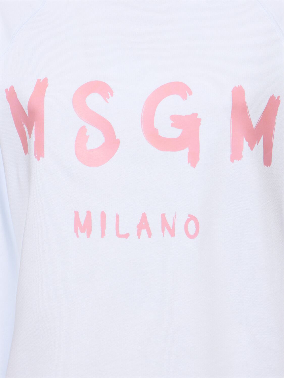 Shop Msgm Logo Printed Cotton Sweatshirt In White/pink