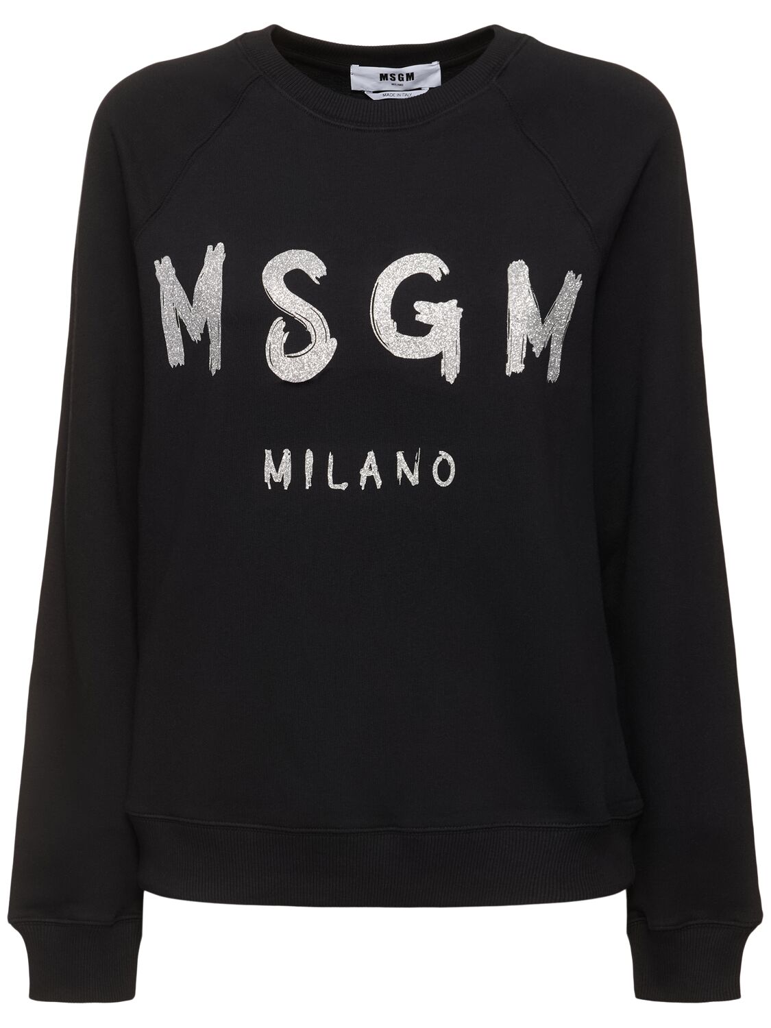 Shop Msgm Cotton Jersey Logo Sweatshirt In Black