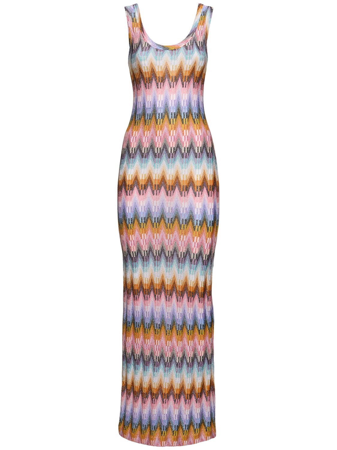 Missoni Lamé Chevron Sleeveless Long Dress In Multi