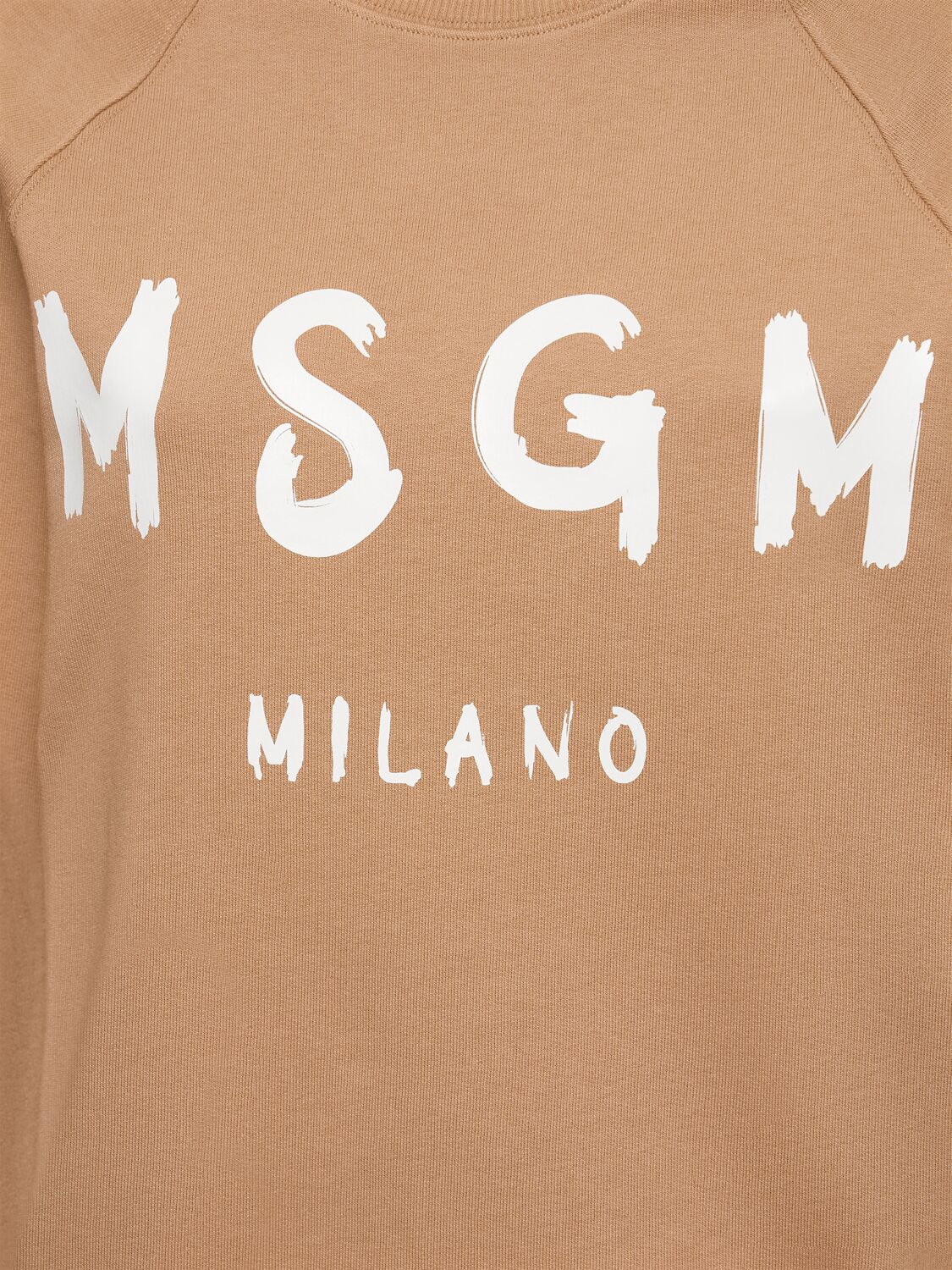 Shop Msgm Logo Printed Cotton Sweatshirt In Beige/white