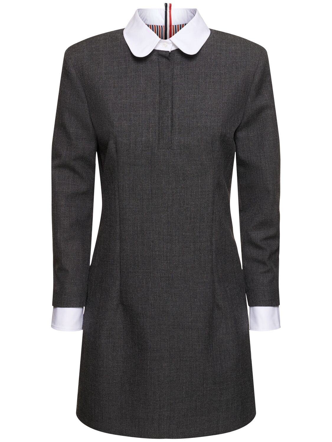 Shop Thom Browne Wool Mini Dress W/ Shirt Details In Dark Grey