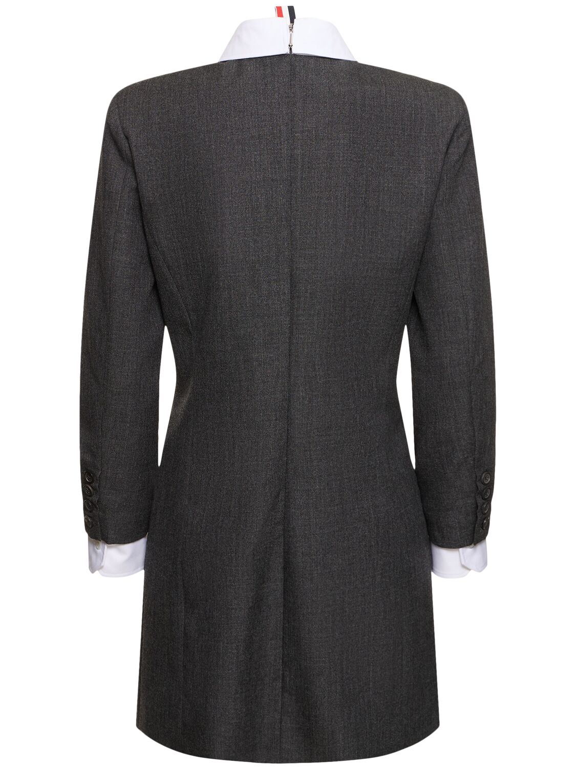 Shop Thom Browne Wool Mini Dress W/ Shirt Details In Dark Grey