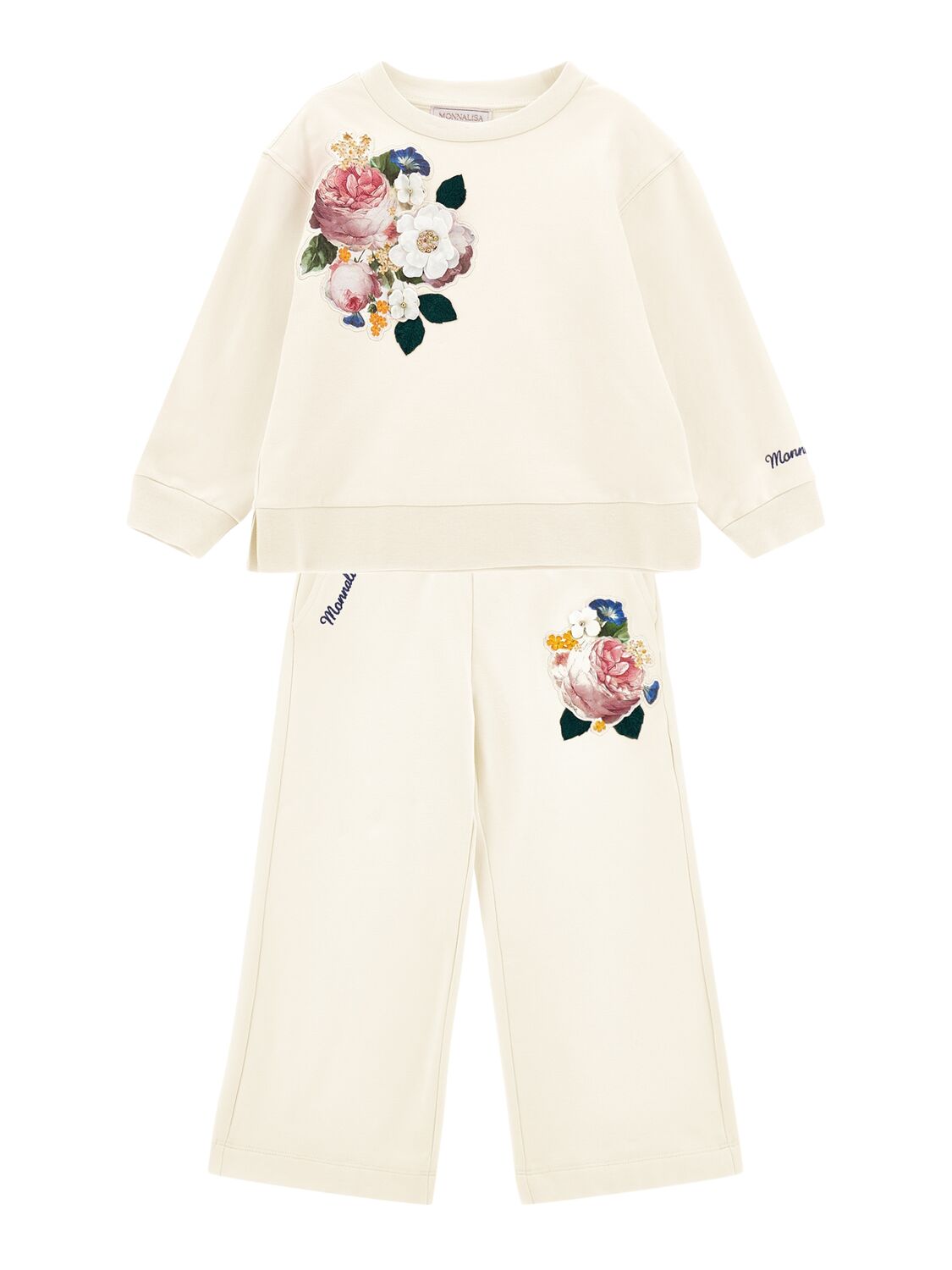 Monnalisa Kids' Printed Cotton Sweatshirt & Sweatpants In White