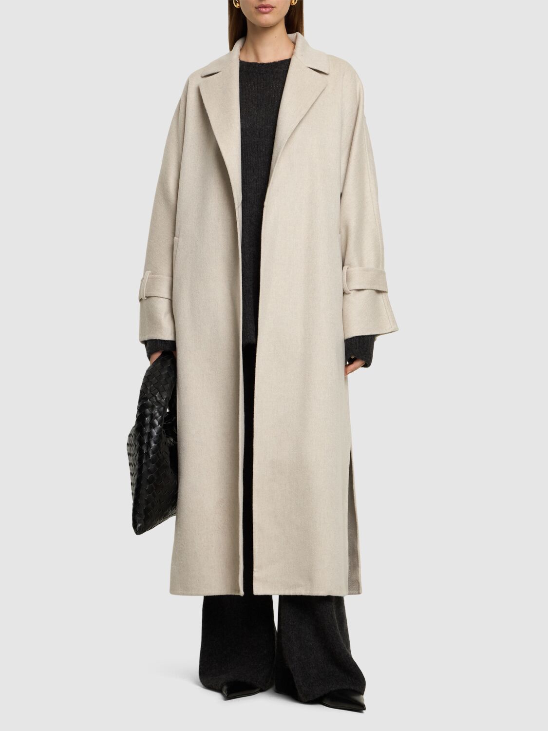 Brunello Cucinelli Belted Cashmere Midi Coat In White