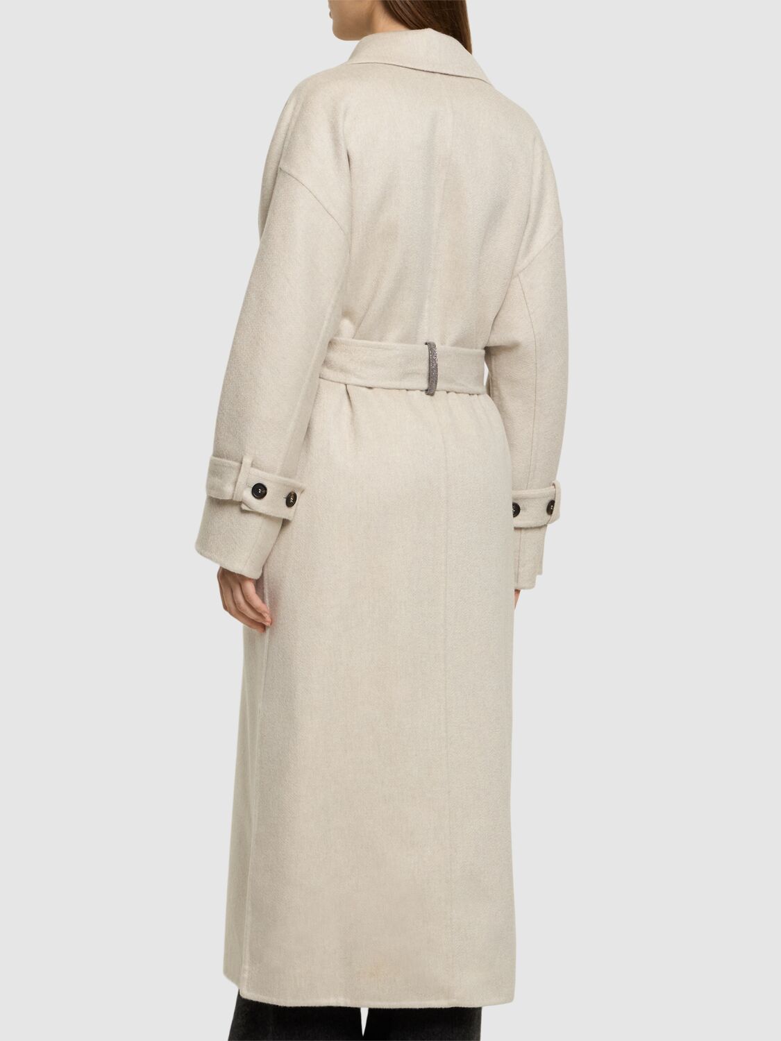 Brunello Cucinelli Belted Cashmere Midi Coat In White