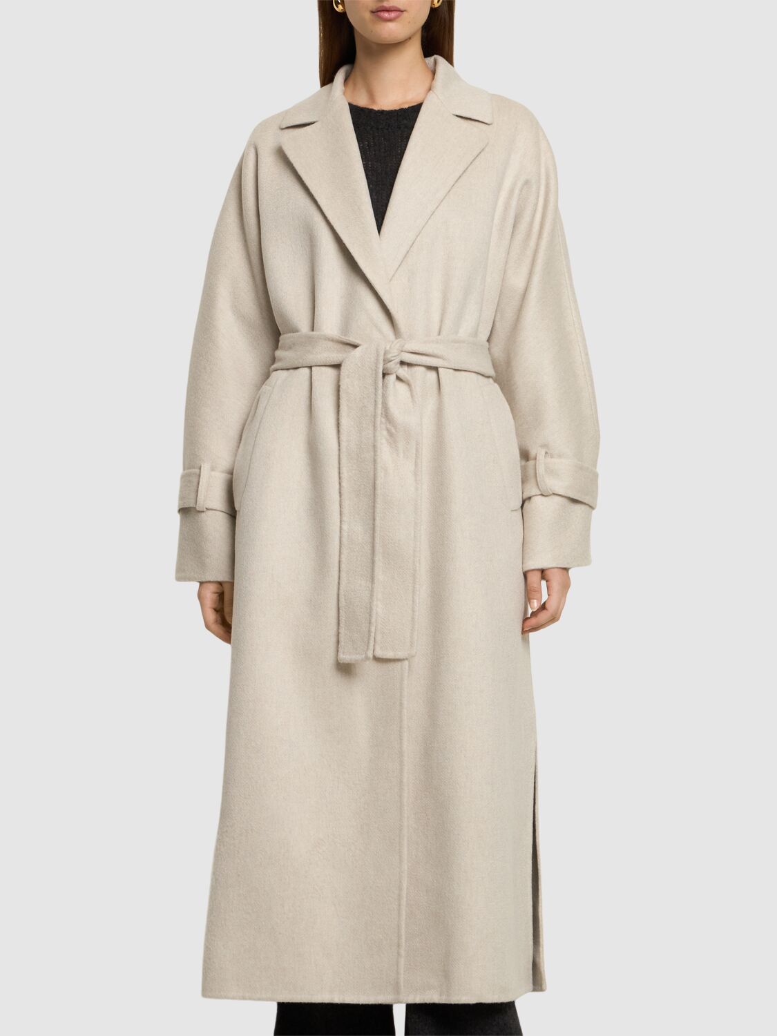 Brunello Cucinelli Belted Cashmere Midi Coat In White
