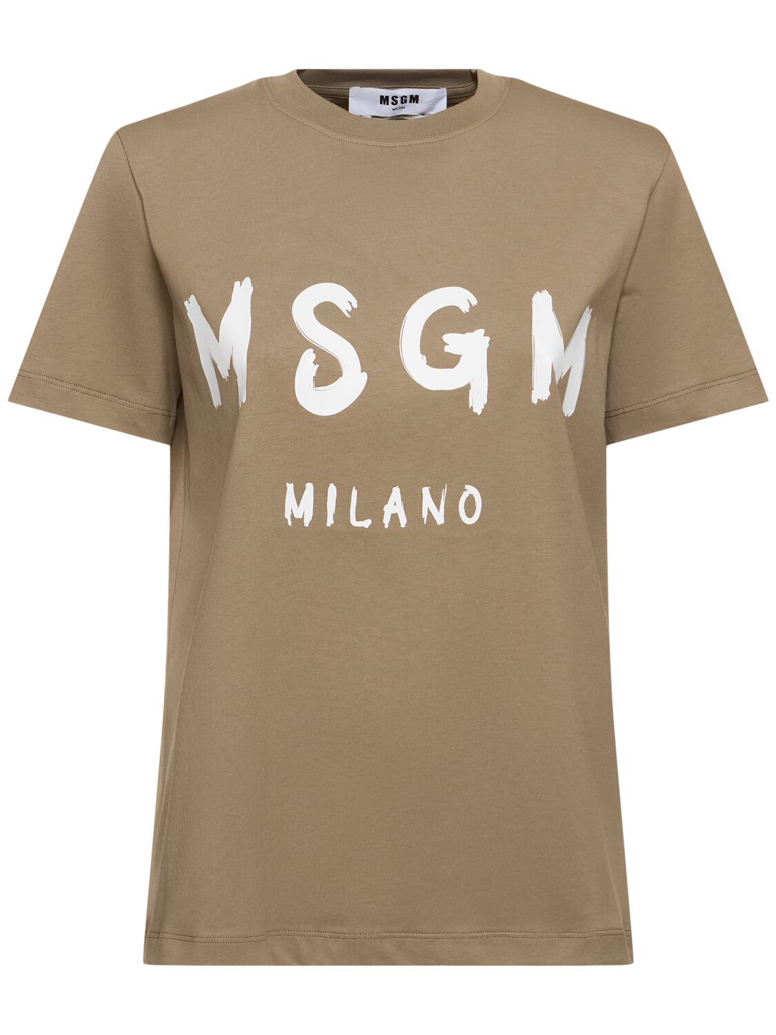 Msgm Cotton Jersey Logo T-shirt In Khaki/white