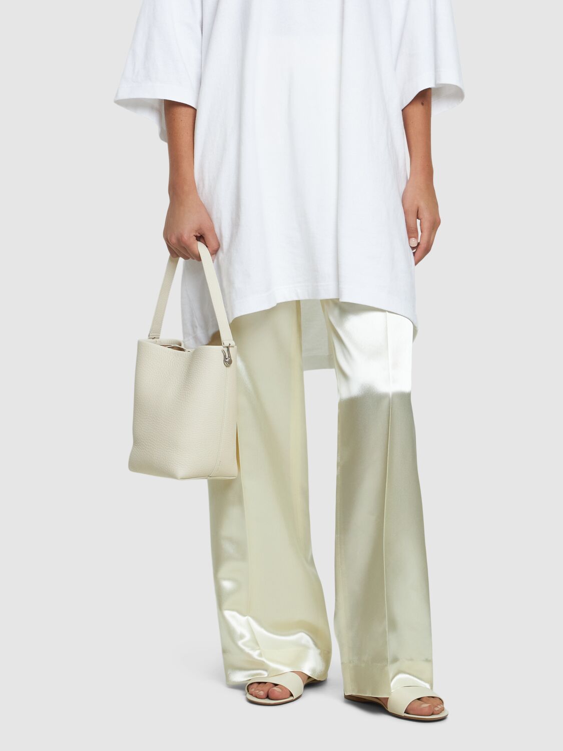 The Row Small N/s Tote Hook Leather Bag In Ivory Ans