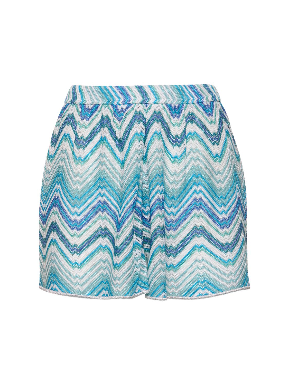 Missoni Chevron Lurex Waves Elastic Shorts In 蓝色/多色