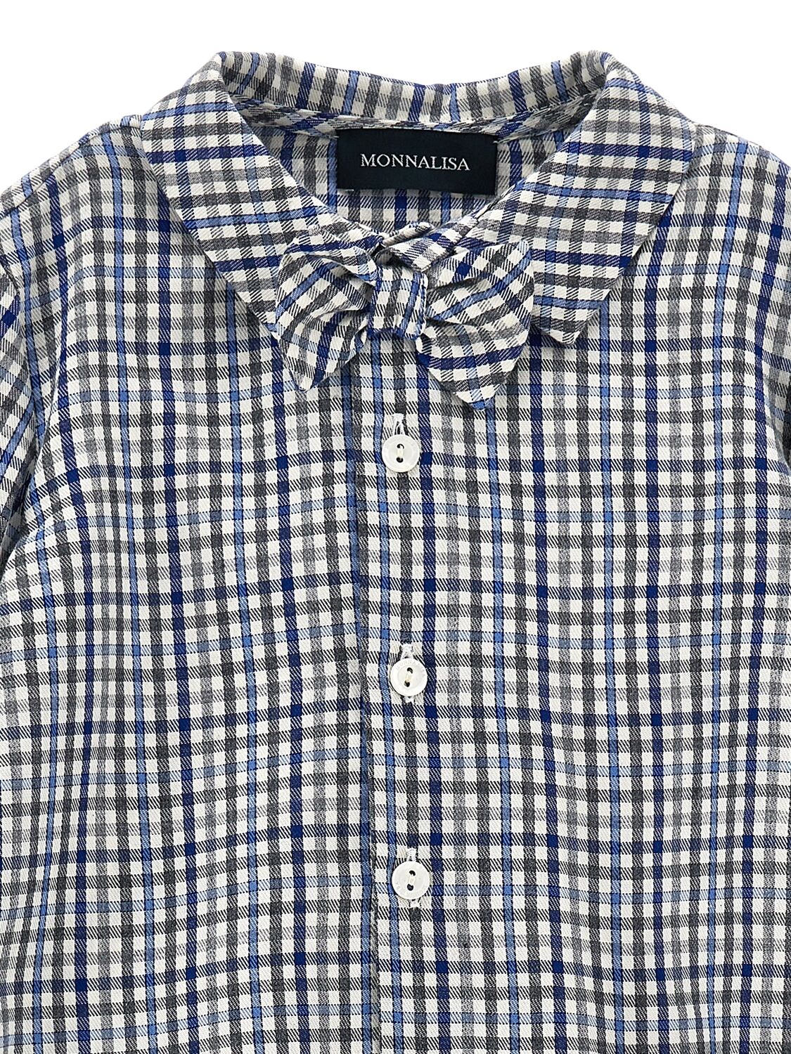 Shop Monnalisa Check Print Cotton Poplin Shirt In Blue/grey