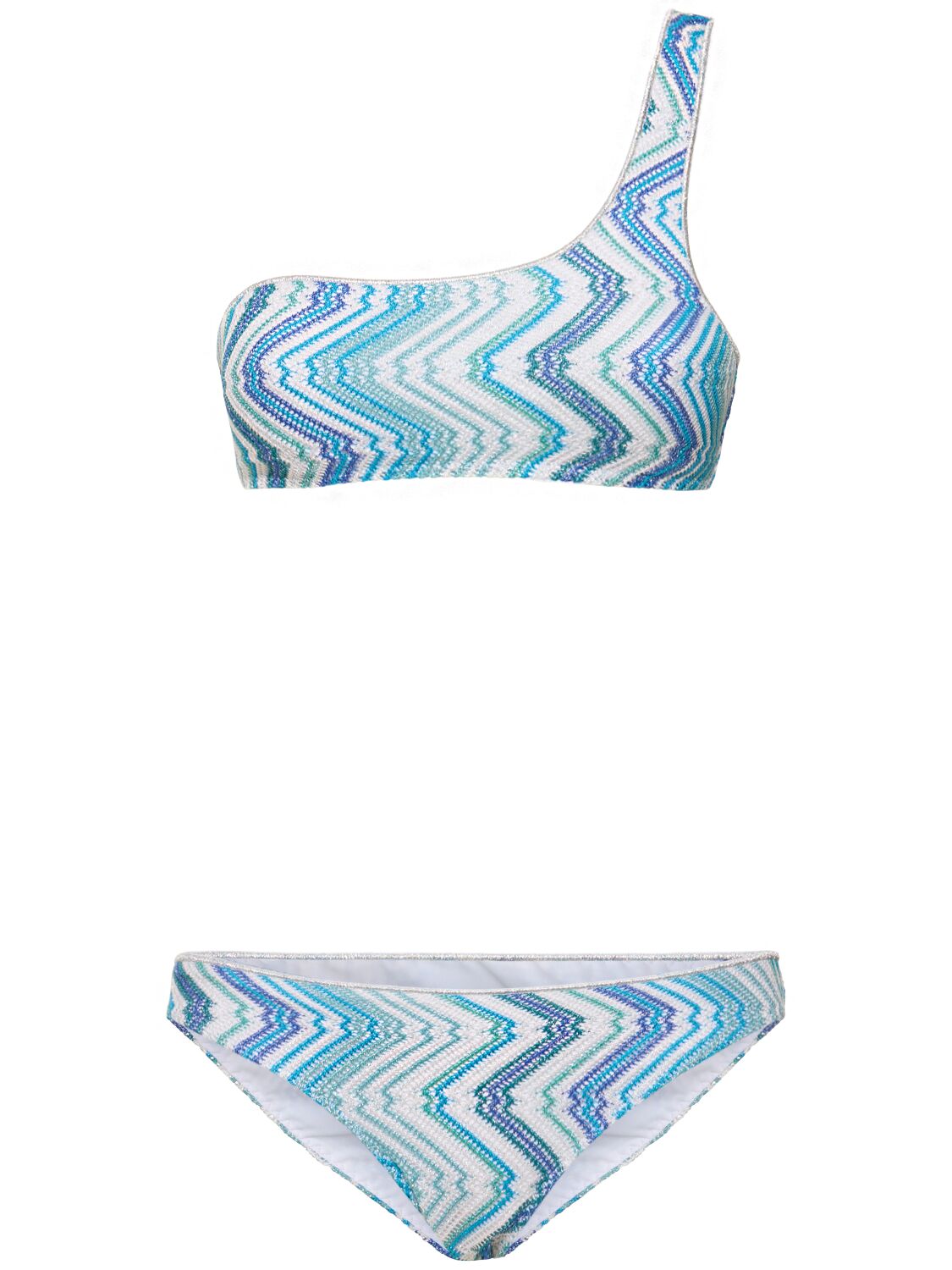 Shop Missoni Lurex Printed One Shoulder Bikini Set In Blue/multi