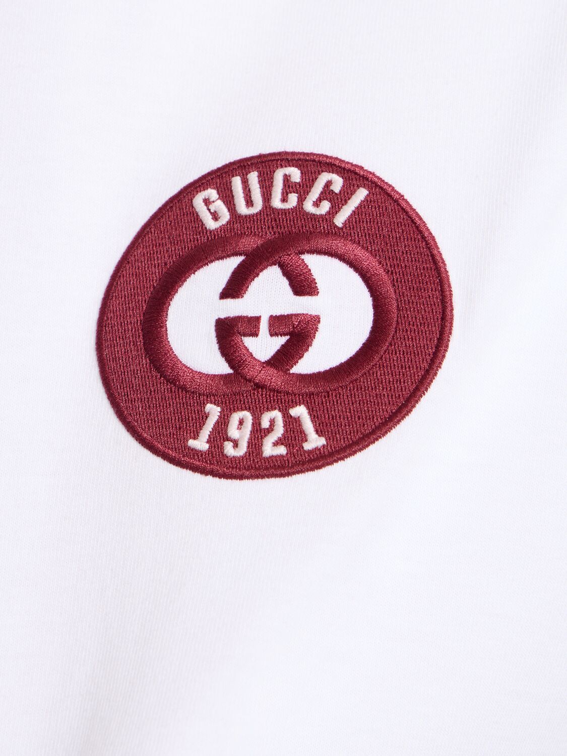 Shop Gucci Patch Cotton Jersey T-shirt In White/bordeaux