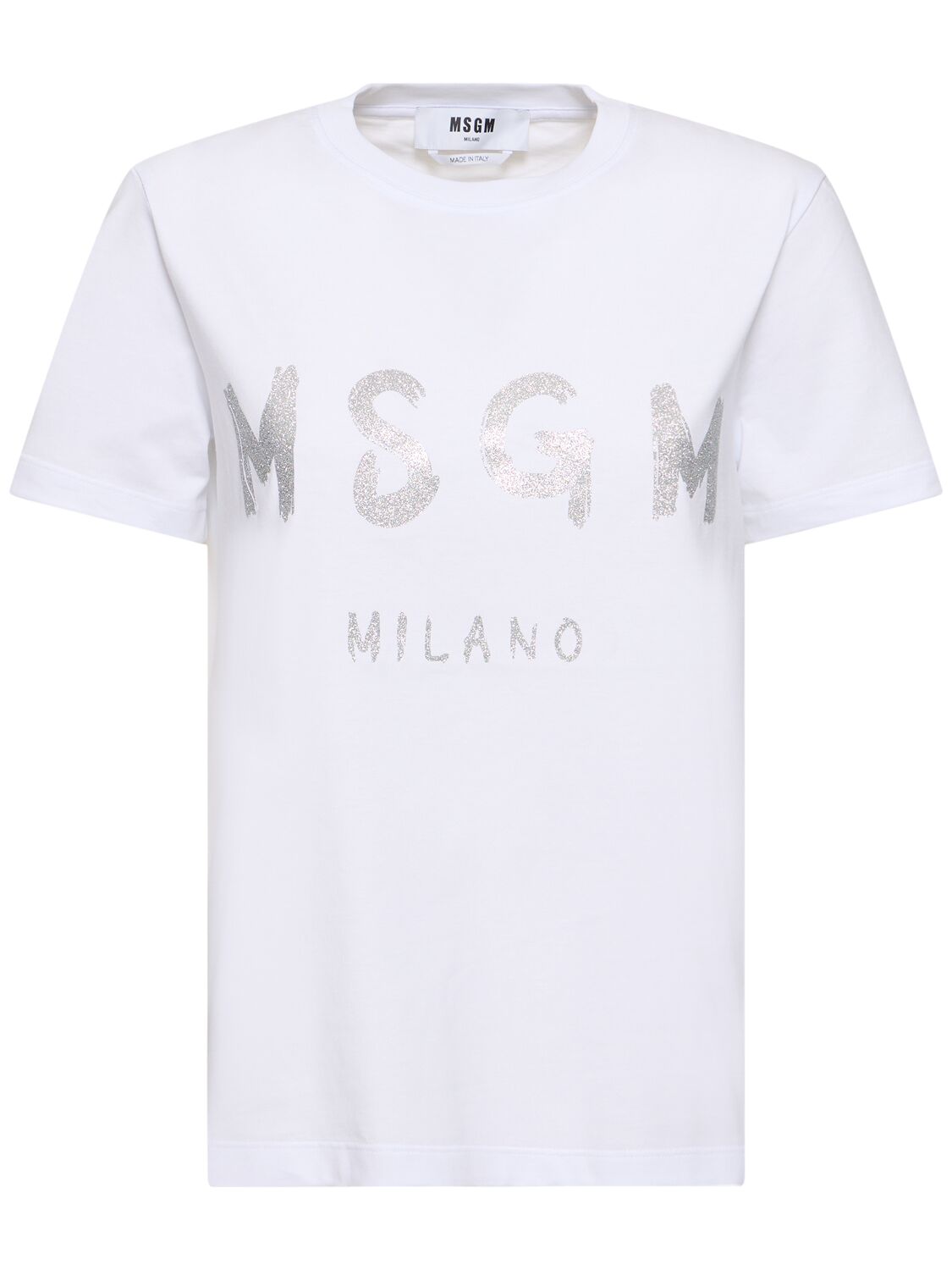 Msgm Cotton Jersey Logo T-shirt In White/silver