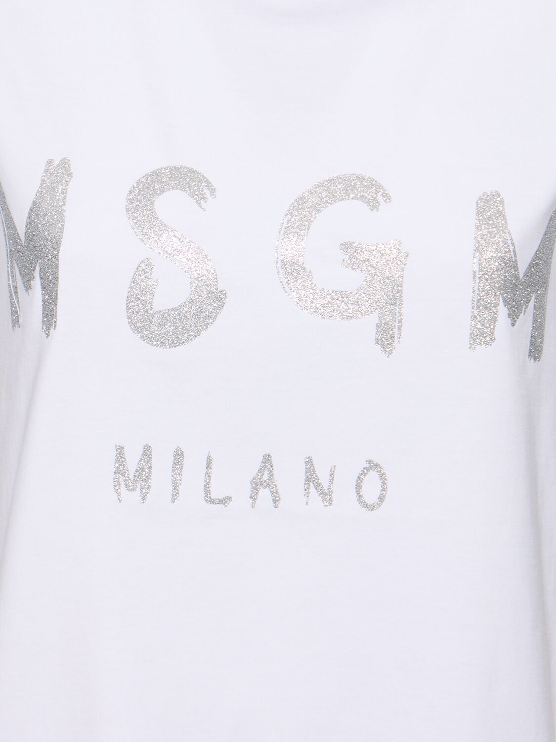 Shop Msgm Cotton Jersey Logo T-shirt In White/silver