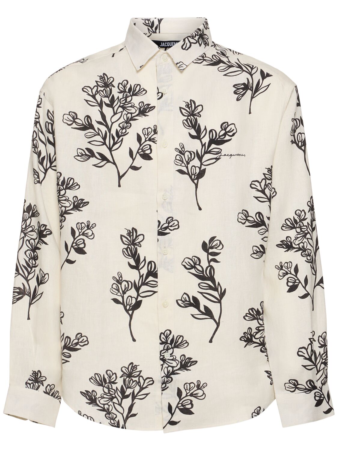 Jacquemus La Chemise Simon Printed Linen Shirt In Print Black Flo