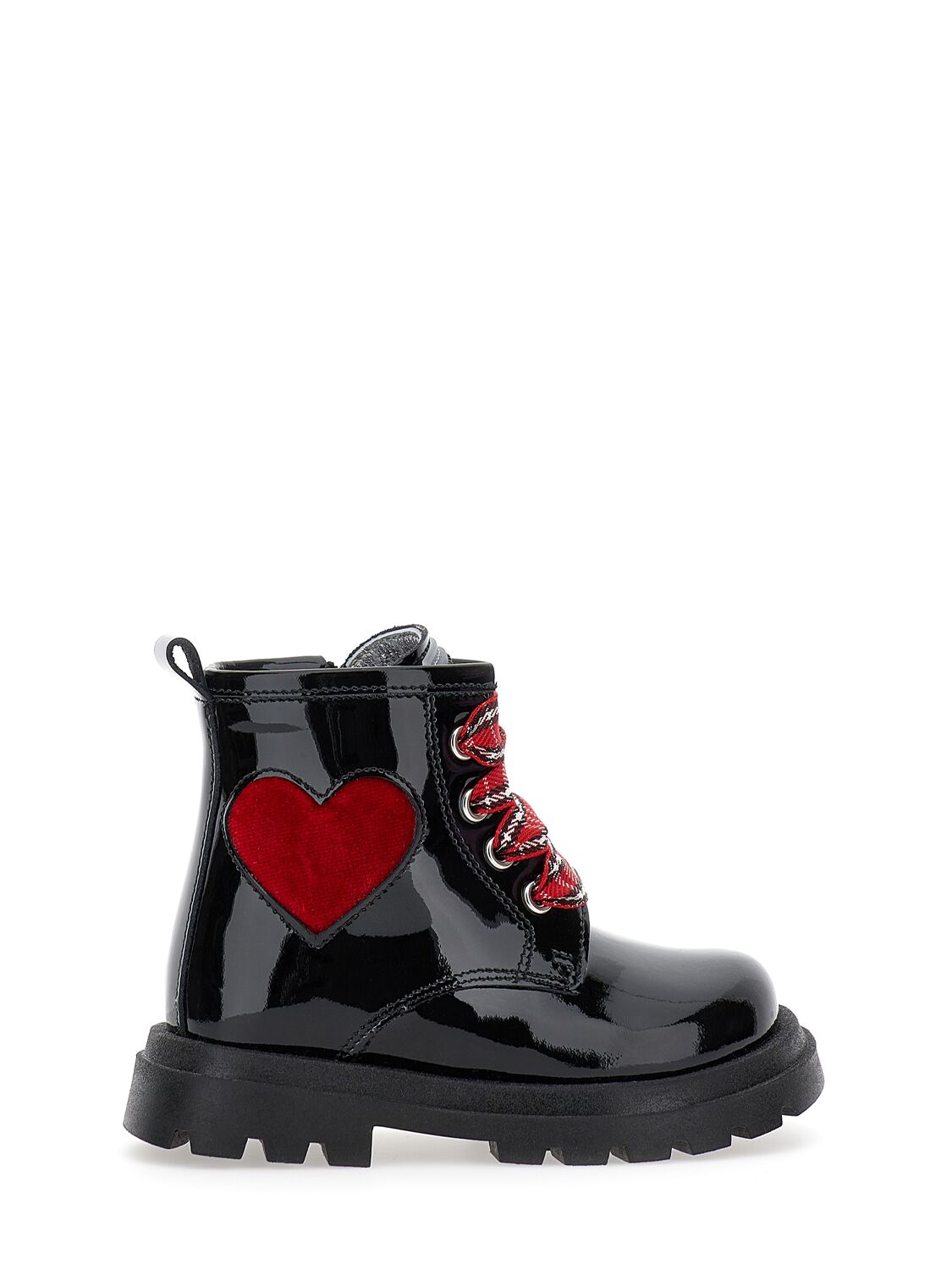 Monnalisa Patent Leather Boots W/heart Appliqué In Black