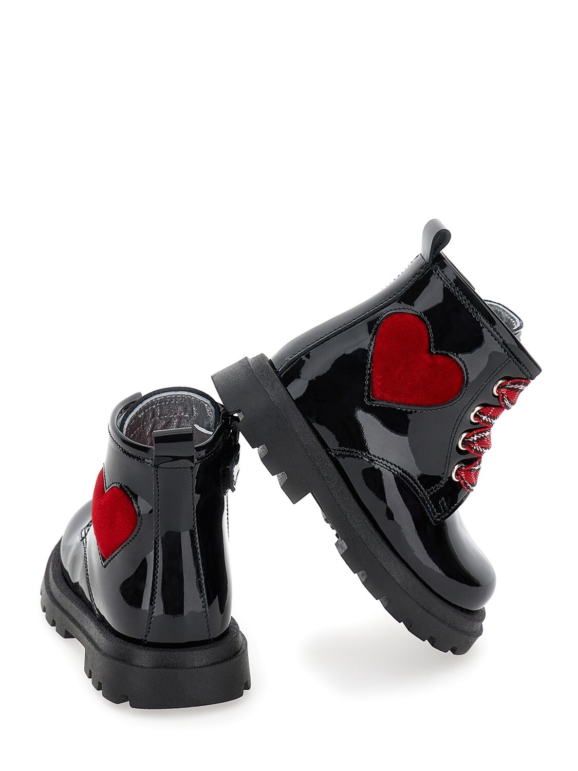 Shop Monnalisa Patent Leather Boots W/heart Appliqué In Black