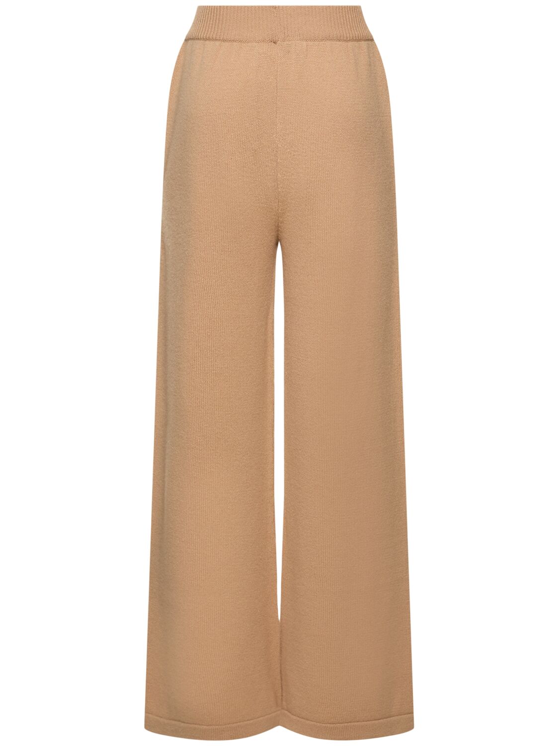 Shop Msgm Wool Blend Knit Wide Sweatpants In Beige