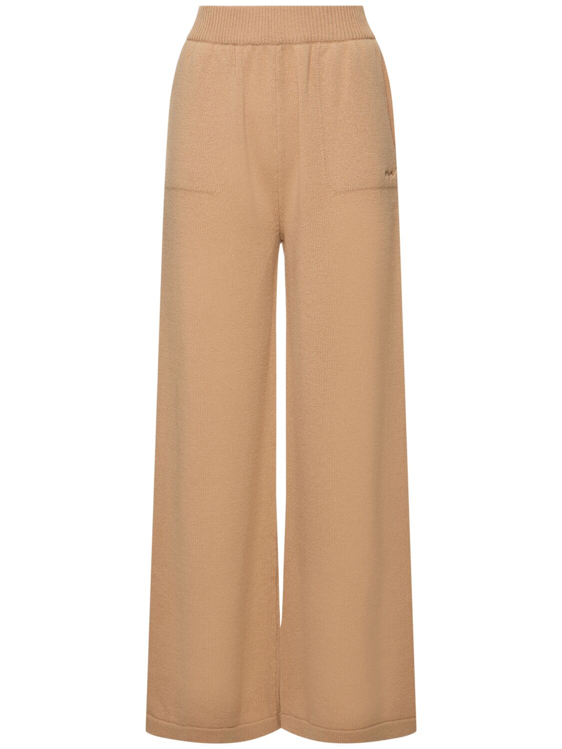 Msgm Wool Blend Knit Wide Sweatpants In Beige