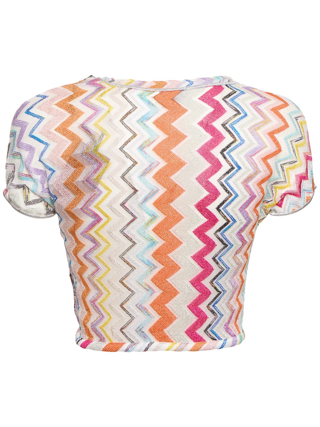 Shop Missoni Chevron Lurex Zig Zag S/s Crop Top In Multicolor