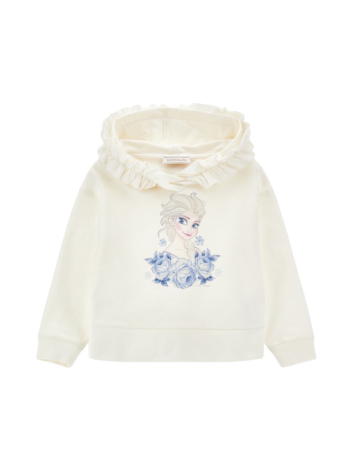 Monnalisa Elsa Print Cotton Hooded Sweatshirt In White