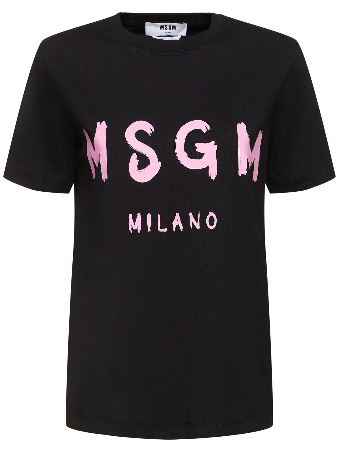 Shop Msgm Cotton Jersey Logo T-shirt In 黑色/粉色