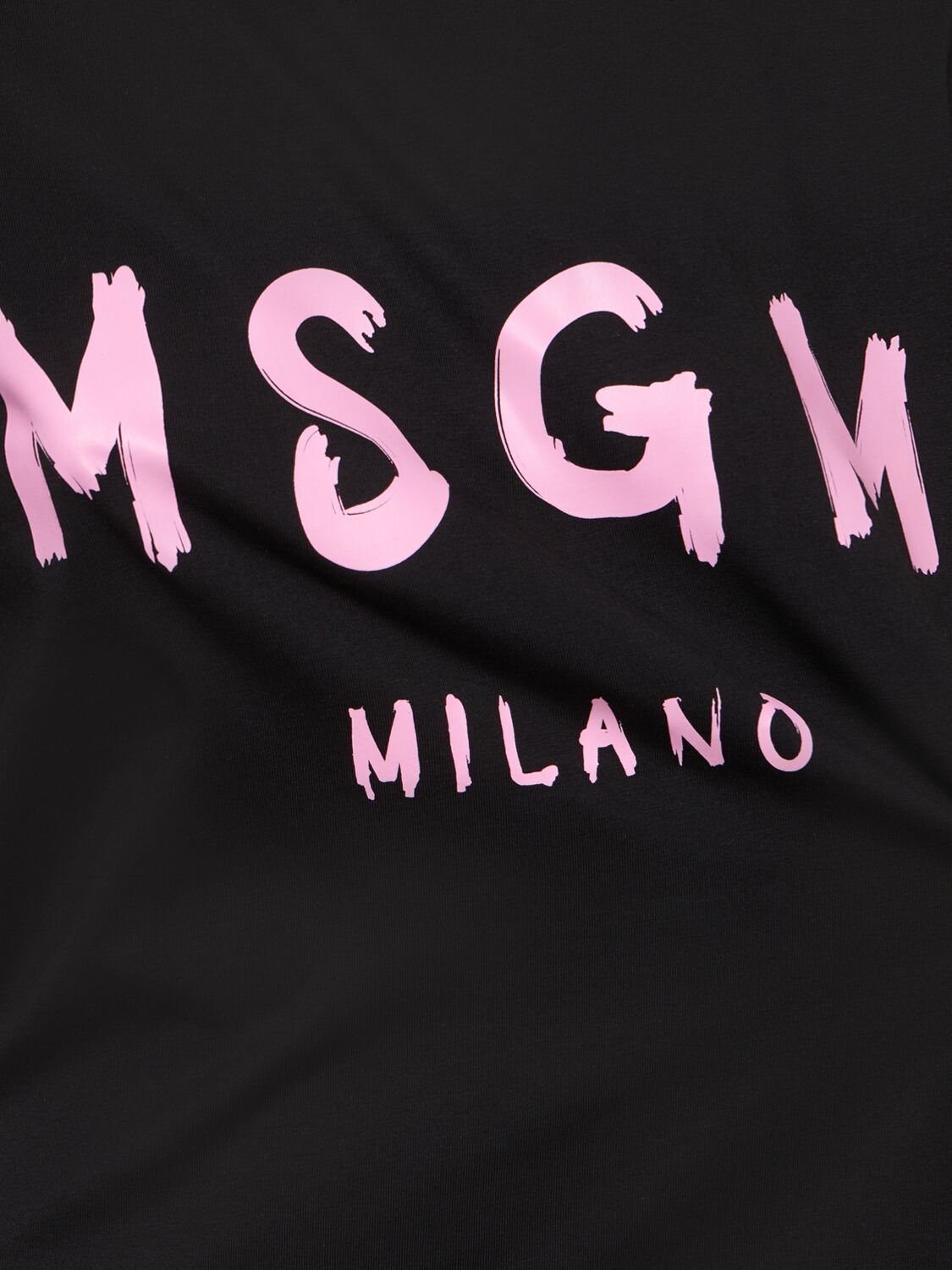 Shop Msgm Cotton Jersey Logo T-shirt In 黑色/粉色