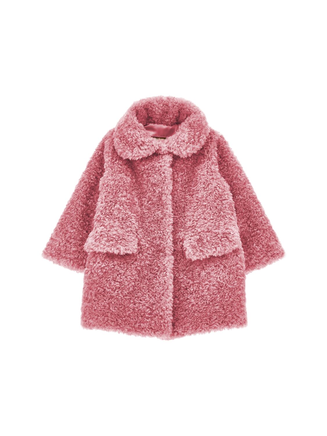 Monnalisa Poly Faux Fur Teddy Coat In Pink