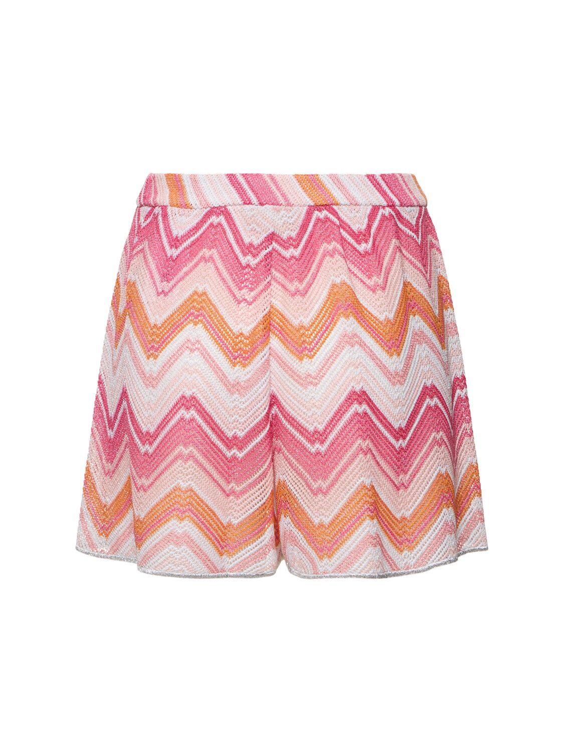 Shop Missoni Chevron Lurex Waves Elastic Shorts In Pink/multi