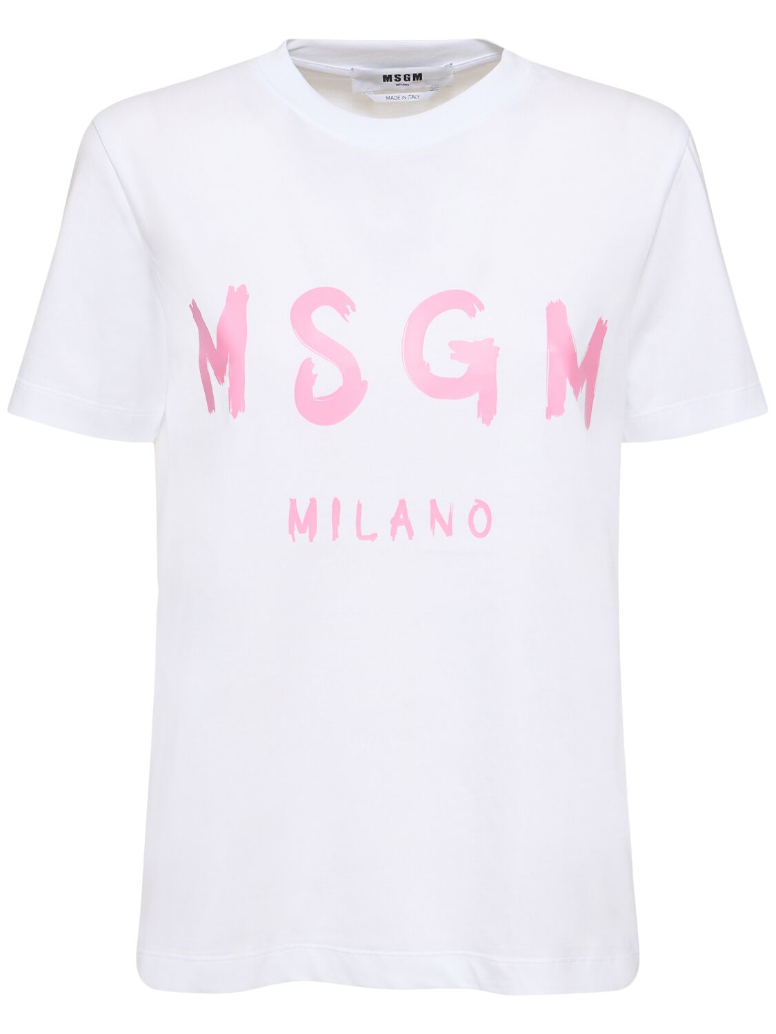 Msgm Cotton Jersey Logo T-shirt In White/pink