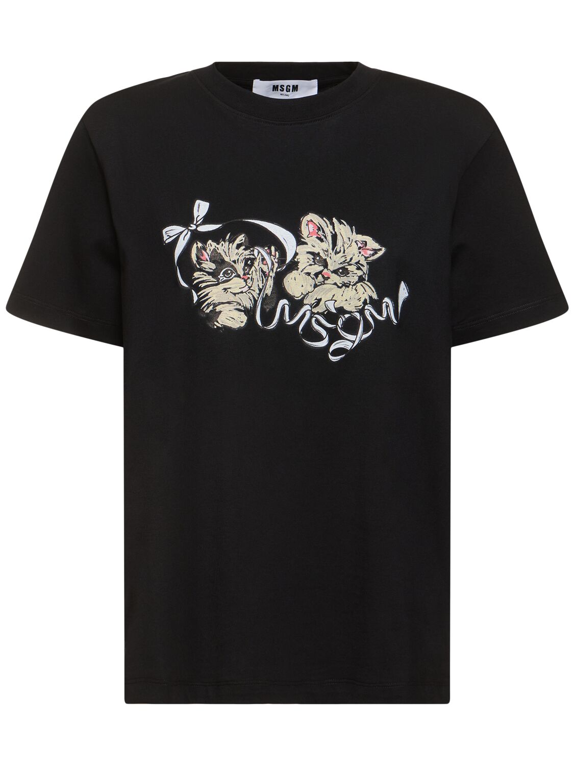 Msgm Kitten Printed Cotton Jersey T-shirt In Black