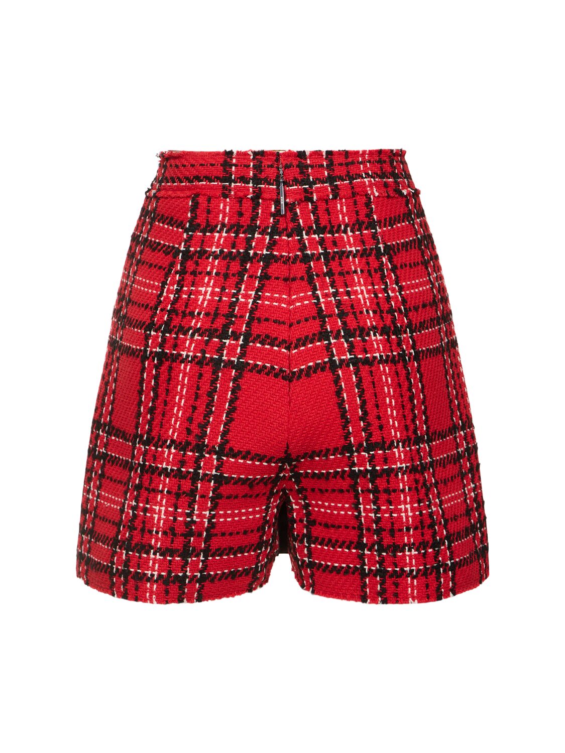 Shop Msgm Tartan Cotton Blend Tweed Skort In Red/black