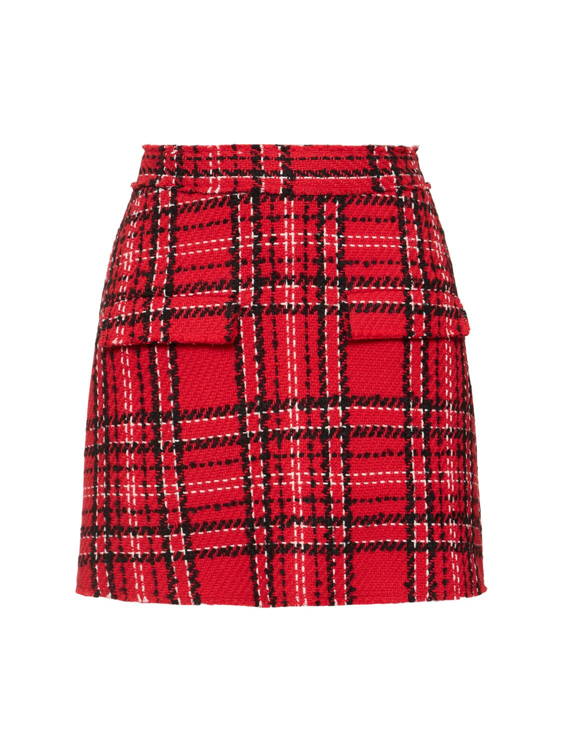 Shop Msgm Tartan Cotton Blend Tweed Skort In Red/black