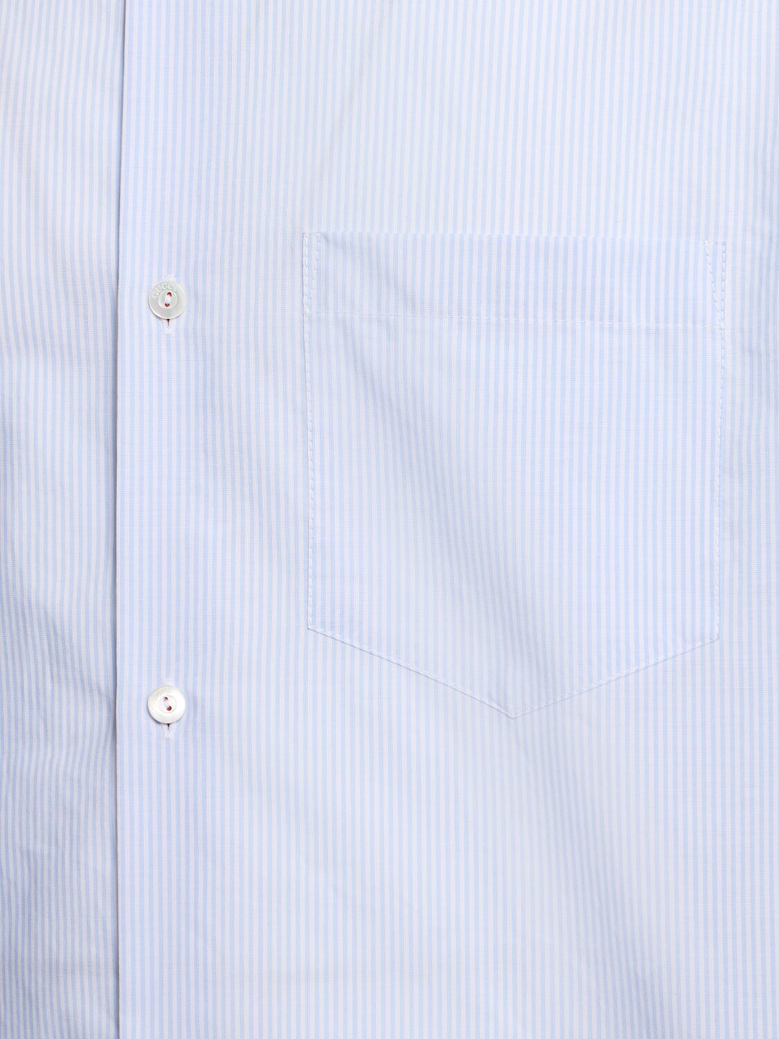 Shop Gucci Striped Cotton Poplin Shirt In White/azure