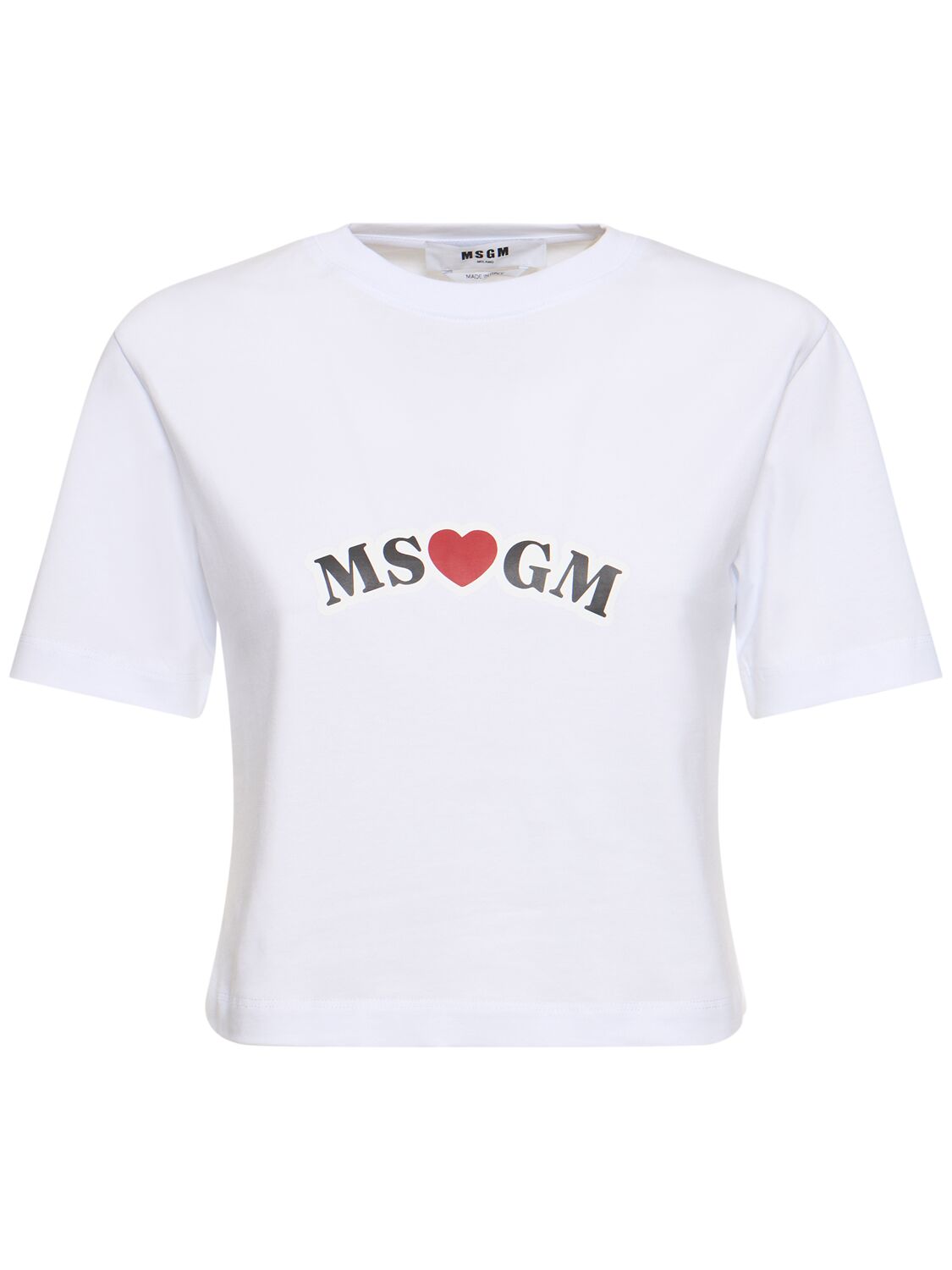 Msgm Logo Cotton Jersey Crop T-shirt In White