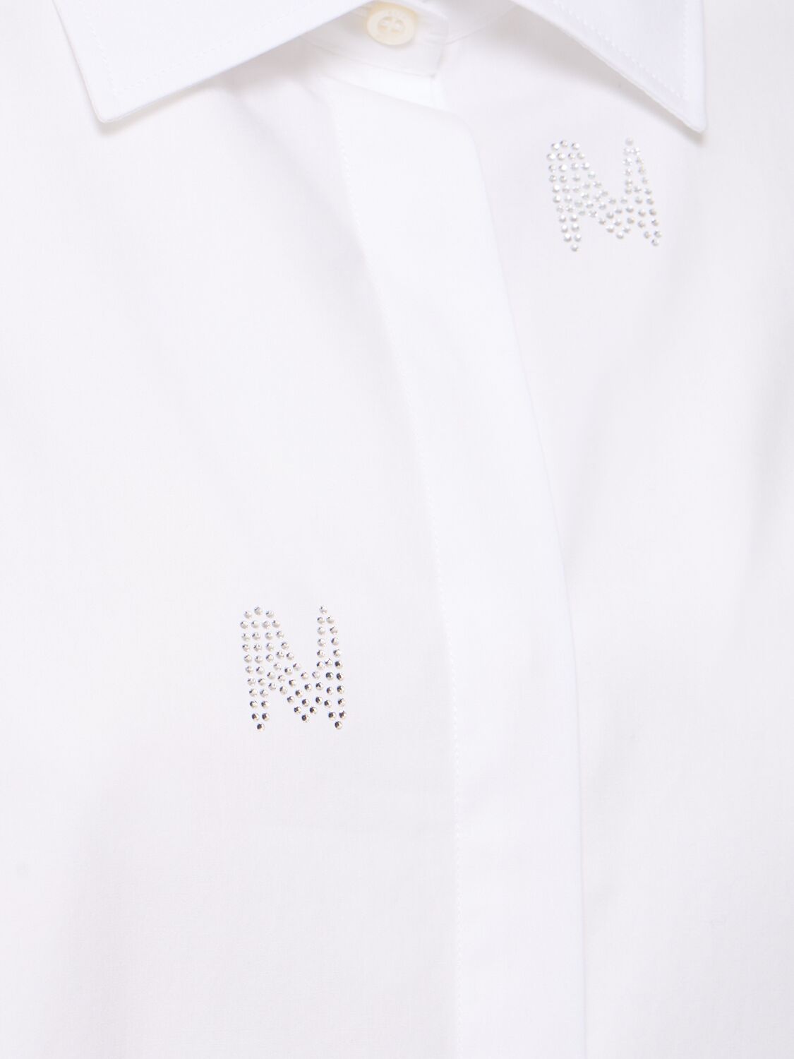 Shop Msgm Cotton Poplin Embellished Shirt In White