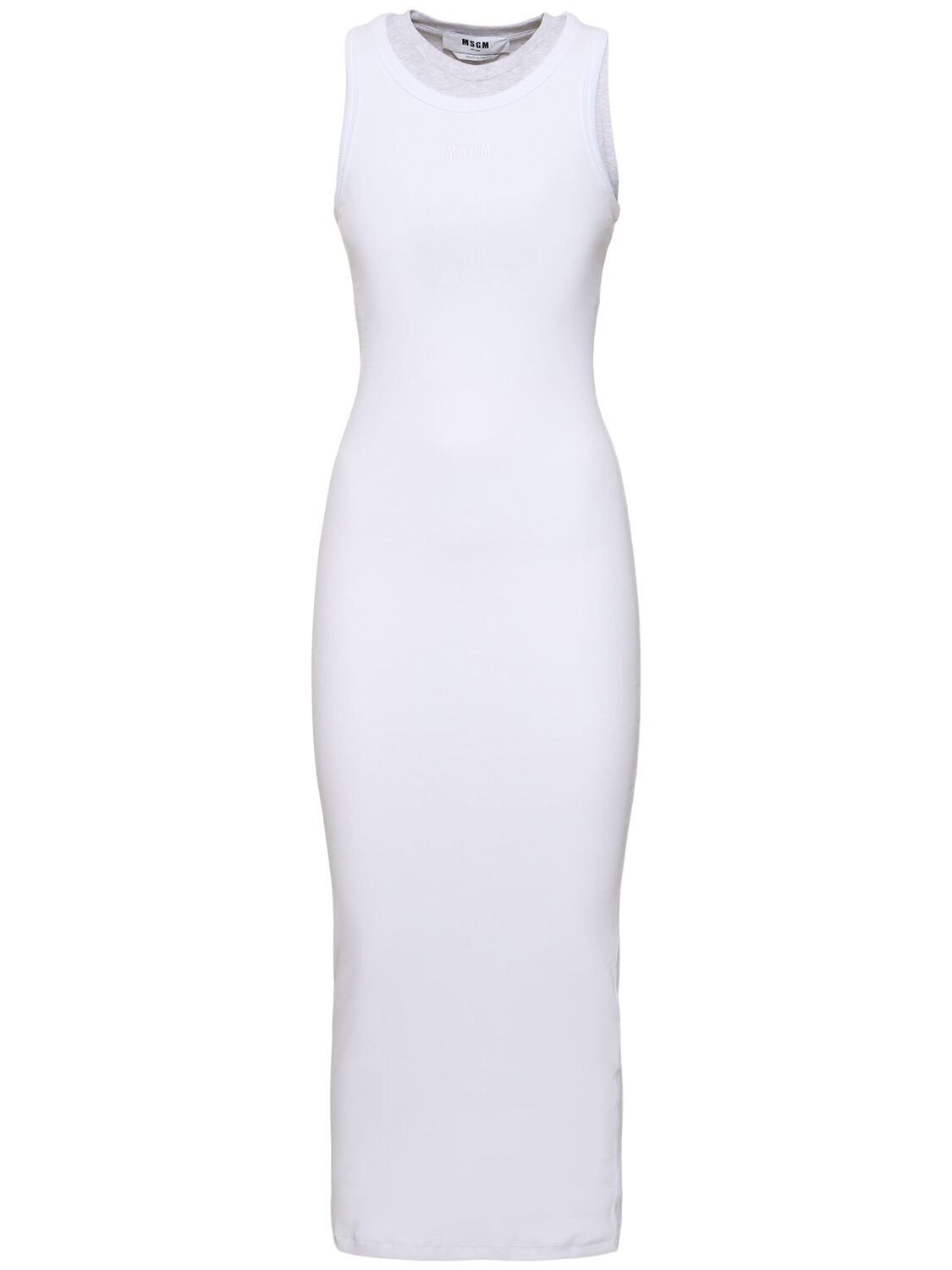 Msgm Cotton Stretch Jersey Midi Dress In White