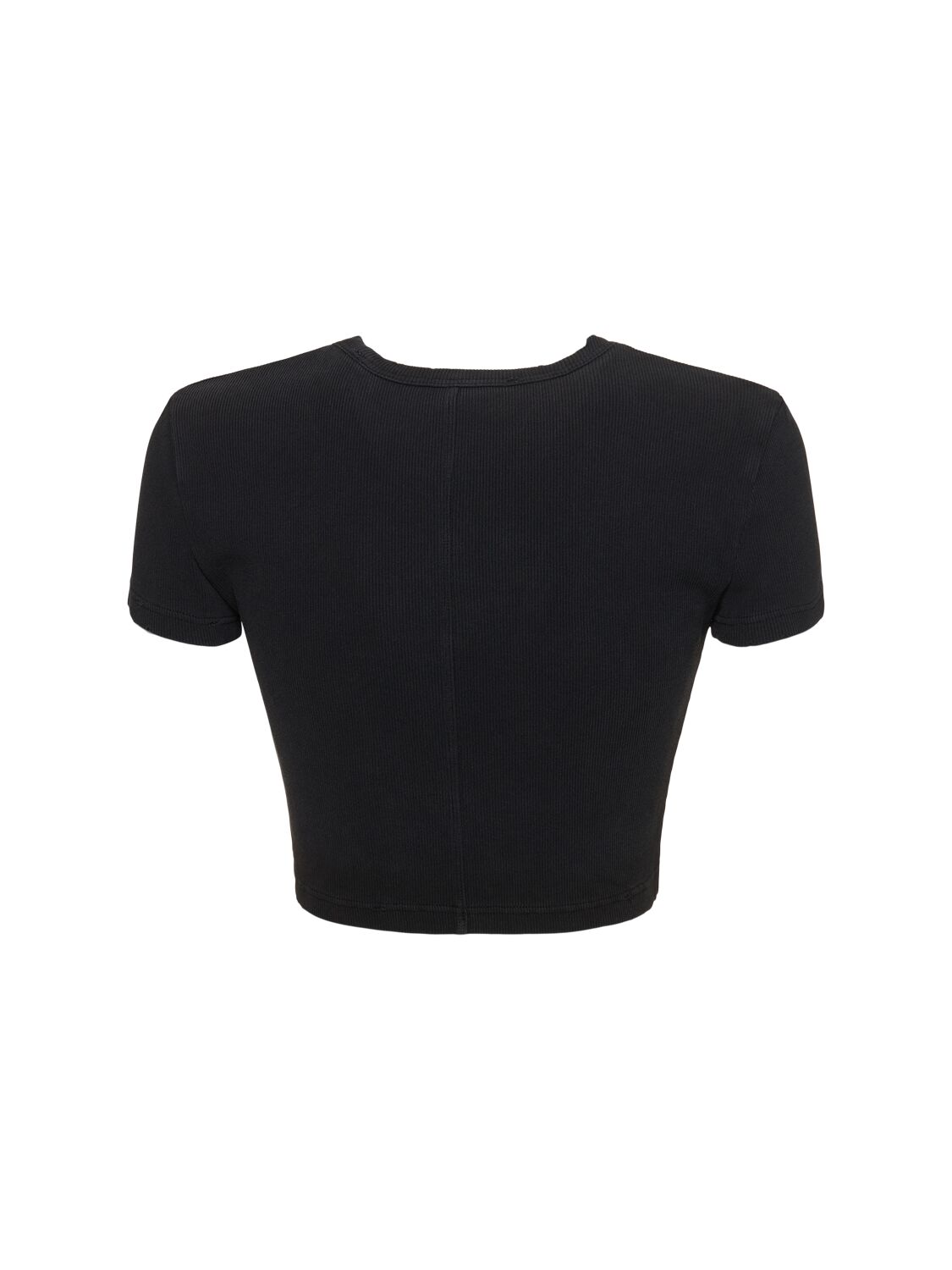 Shop Alexander Wang Distressed Ribbed Cotton Crop T-shirt In Black