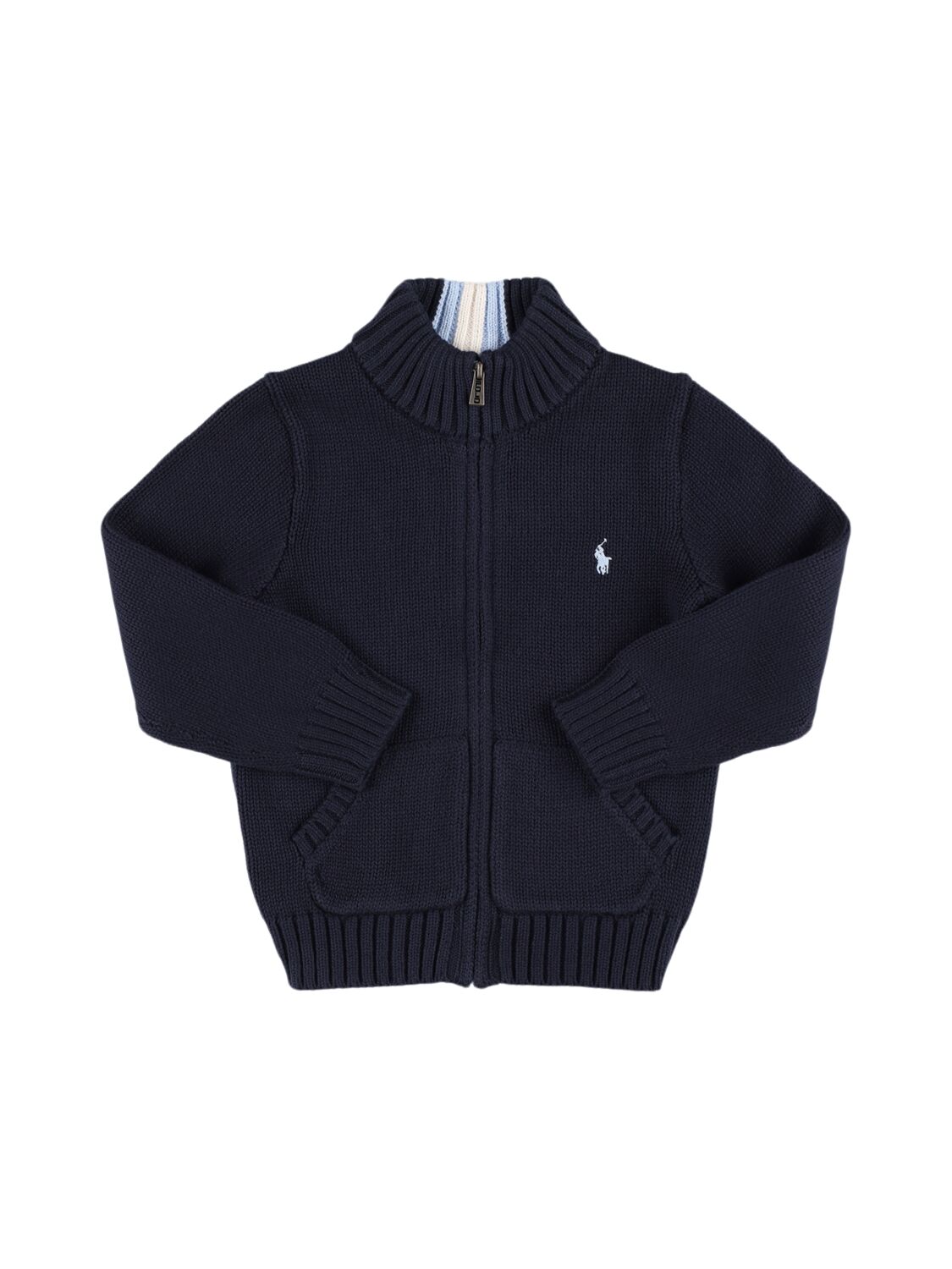 Polo Ralph Lauren Embroidered Logo Cotton Knit Cardigan In Blue