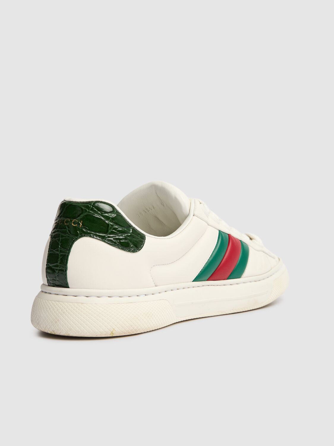 Shop Gucci Hyper Ace Leather Sneakers In White/green/red