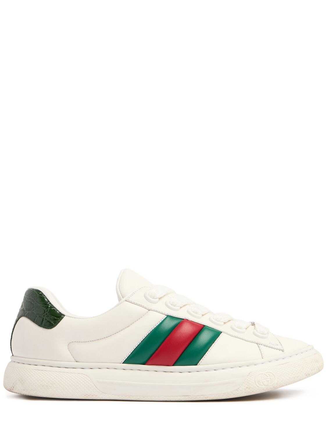 Shop Gucci Hyper Ace Leather Sneakers In White/green/red