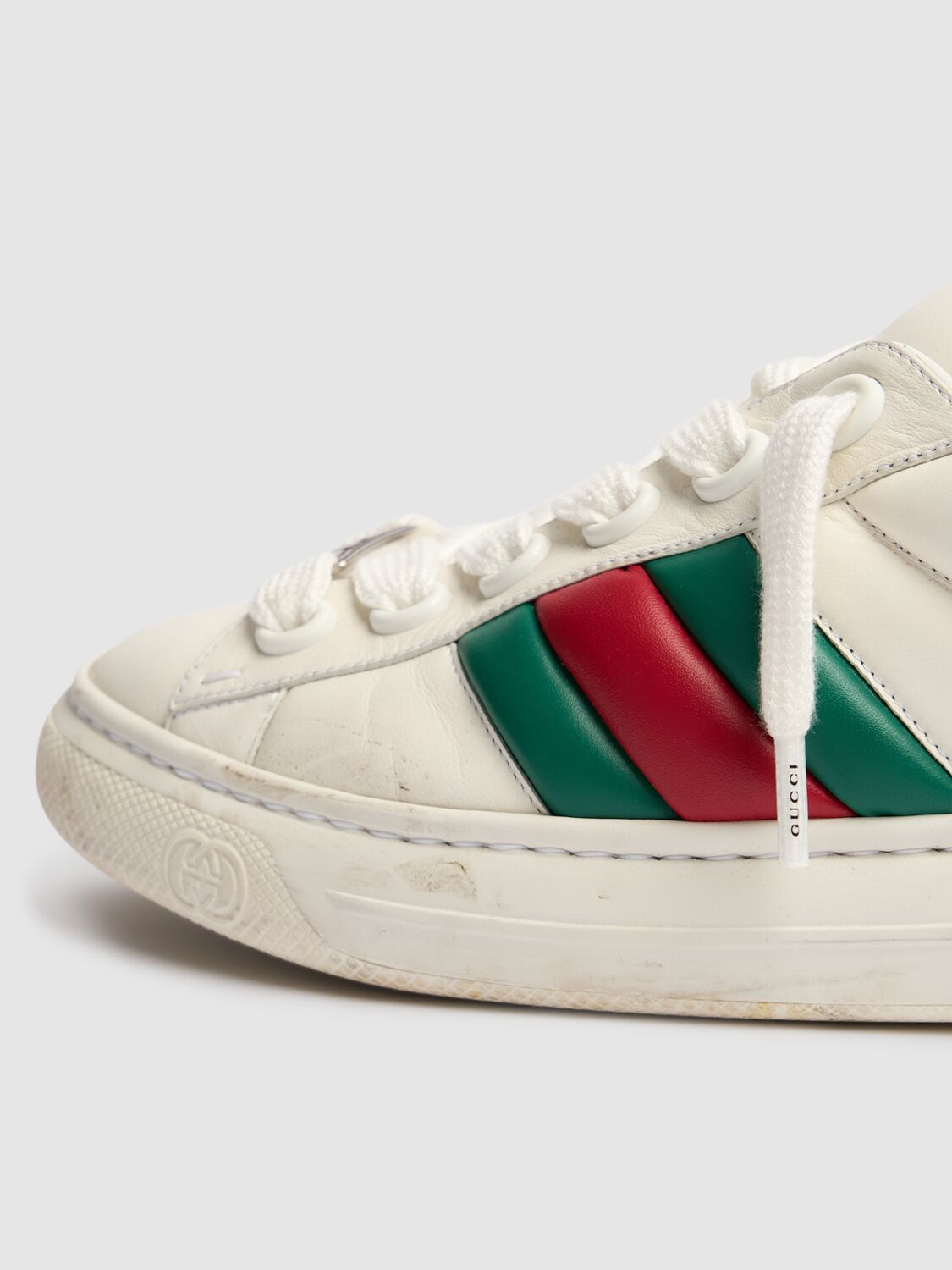 Shop Gucci Hyper Ace Leather Sneakers In White/green/red