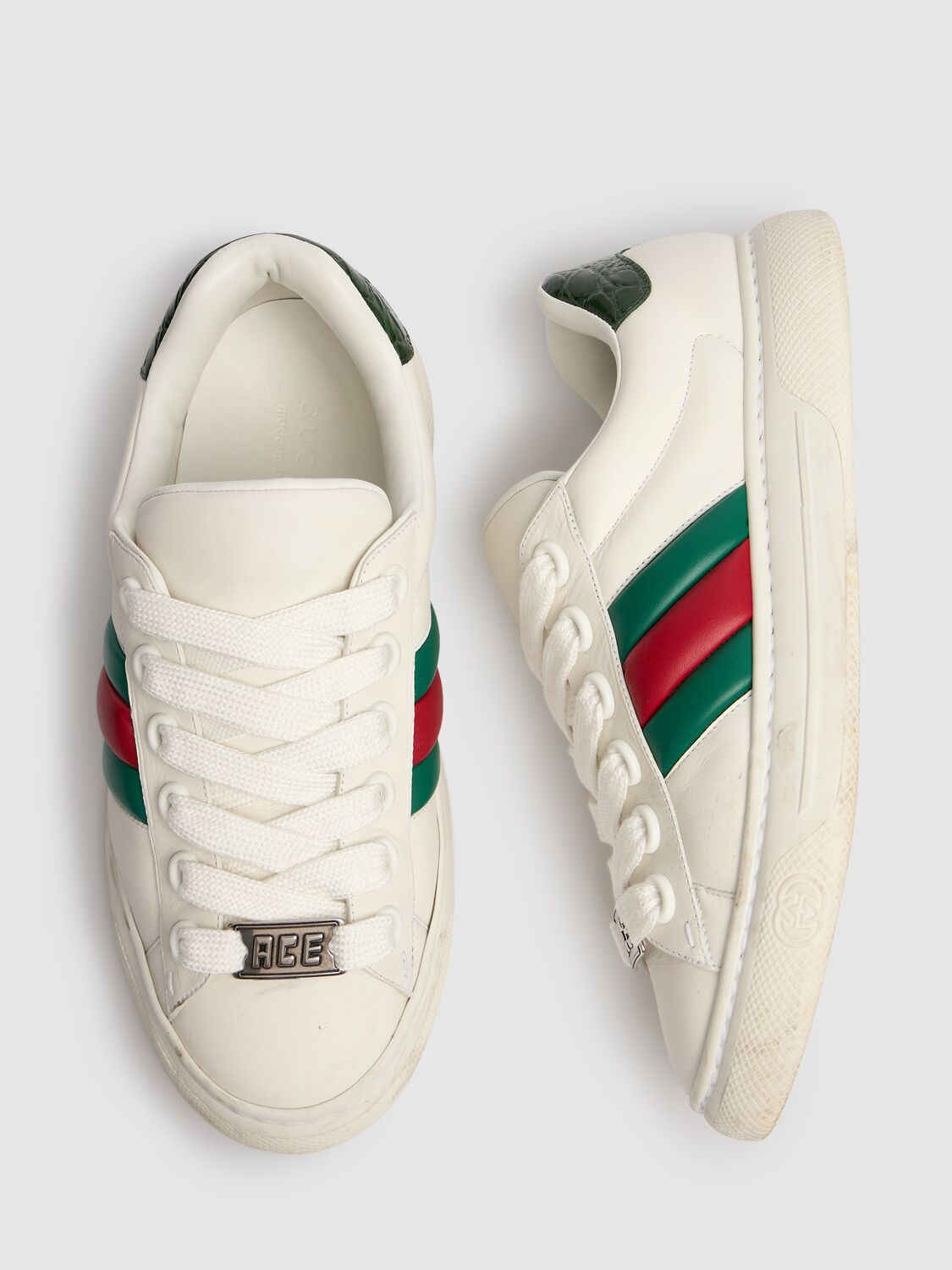 Shop Gucci Hyper Ace Leather Sneakers In White/green/red