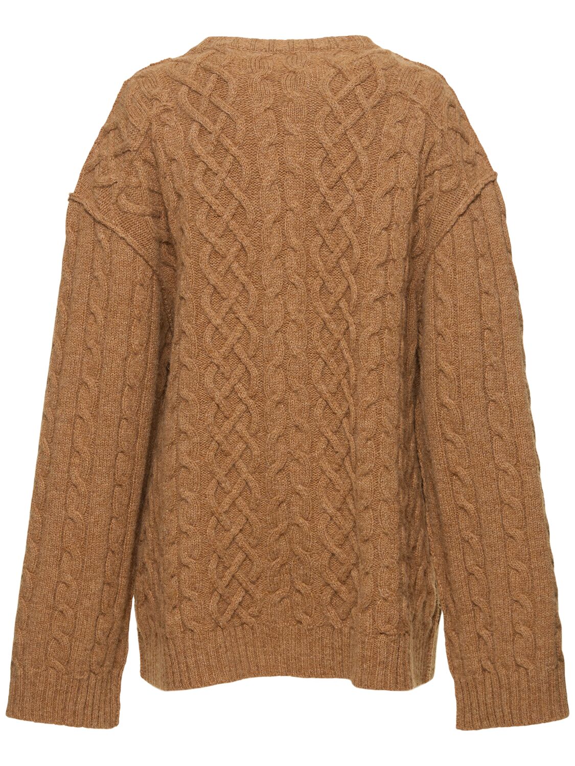 Shop Moschino Wool Cable Knit Sweater In Brown