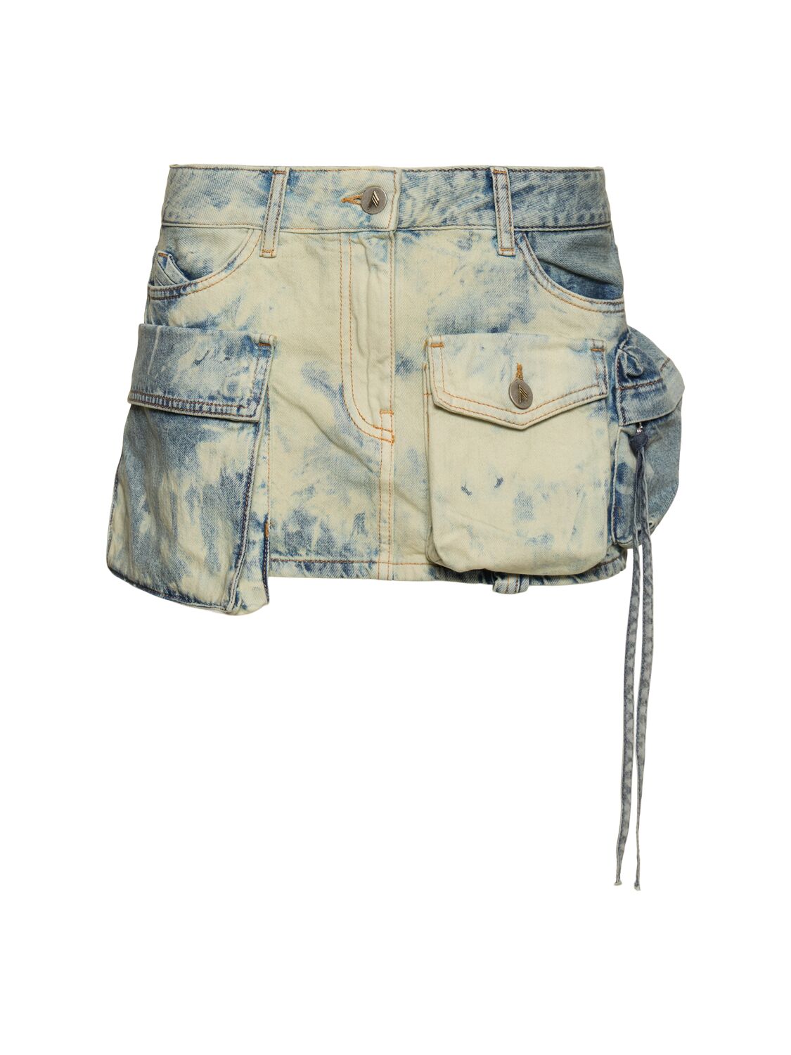 Attico Fay Bleached Denim Cargo Mini Skirt In Blue