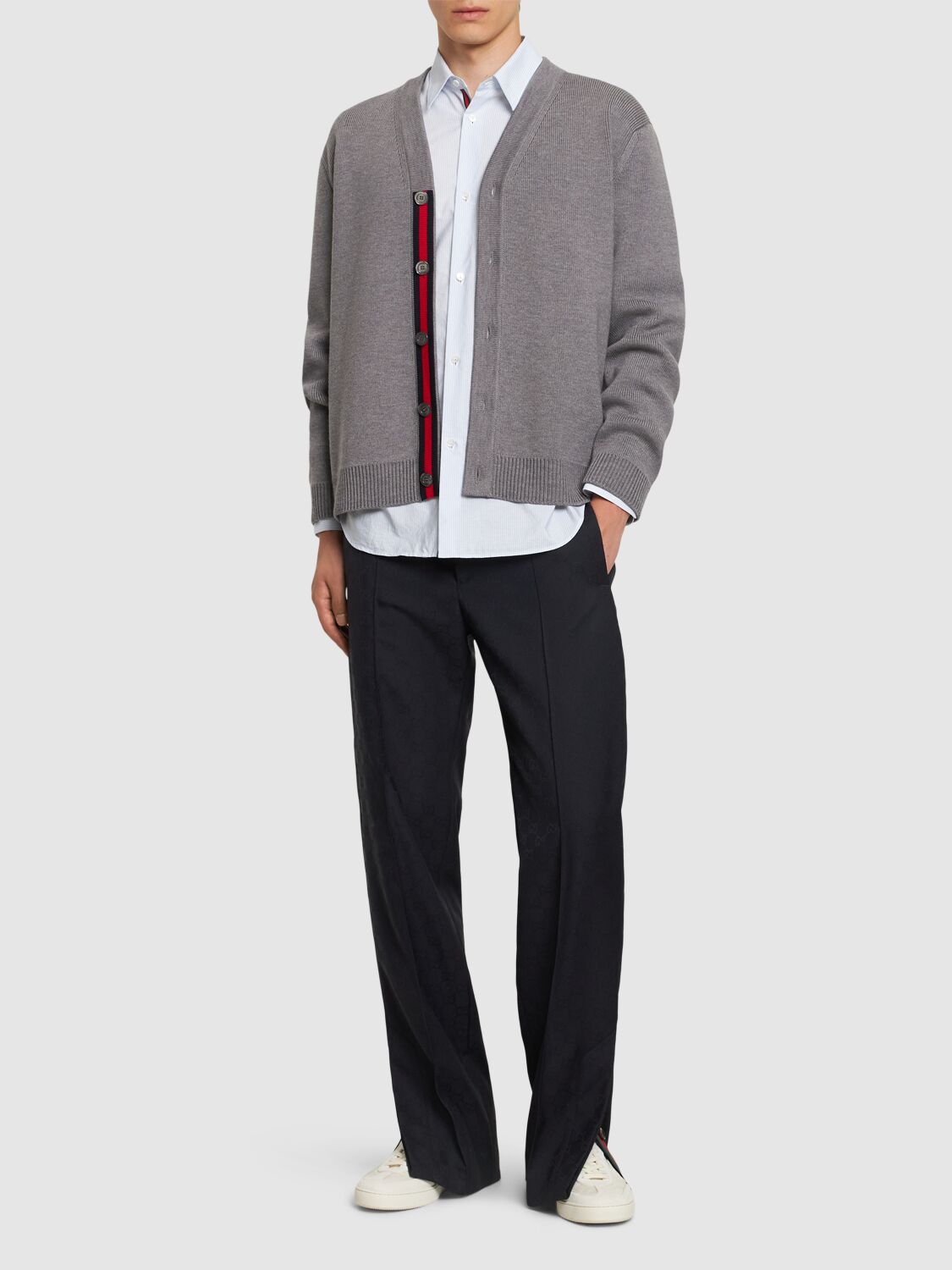 Shop Gucci Wool Cardigan In Grey