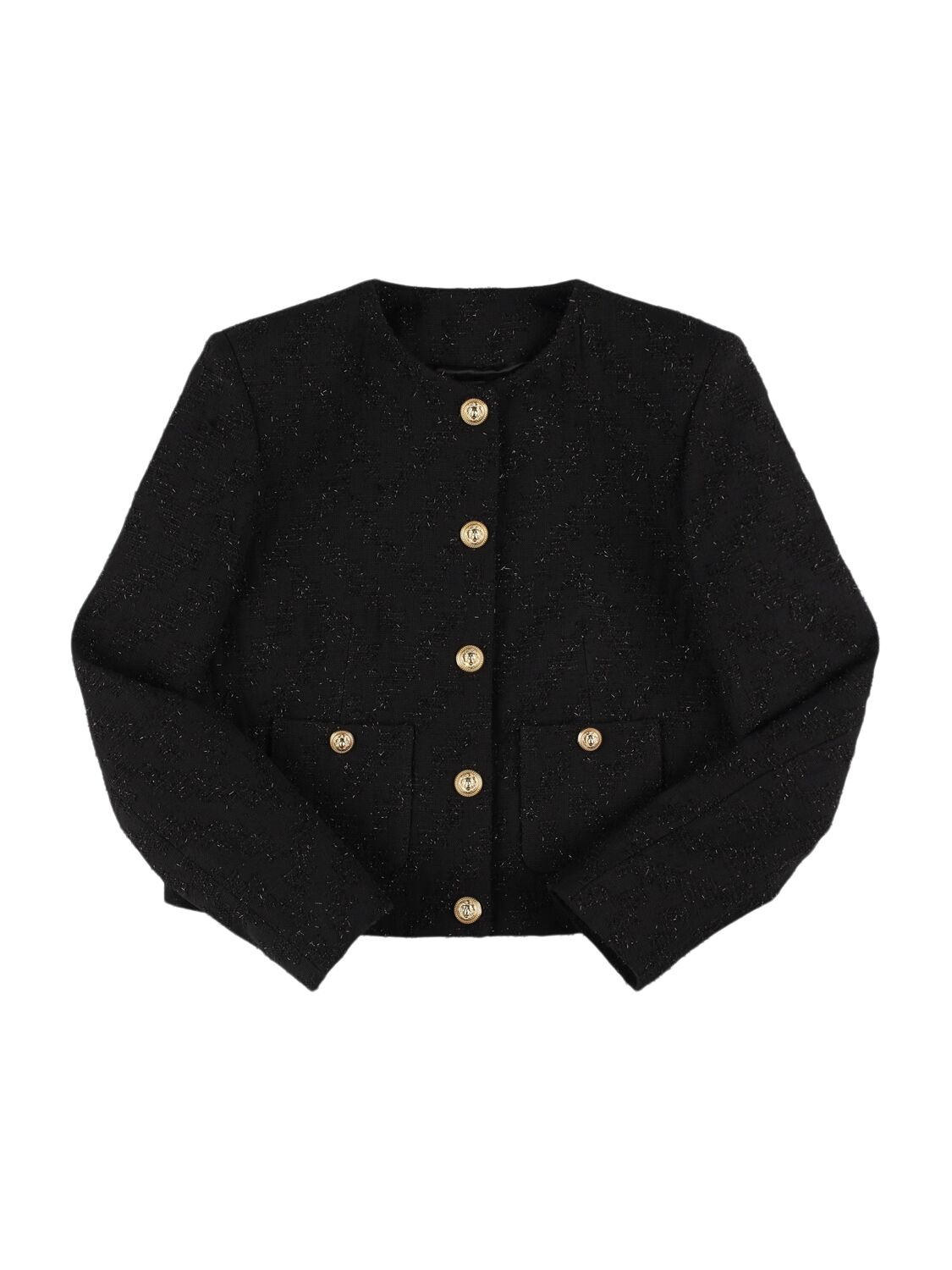 Balmain Cotton Blend Tweed Jacket In Black/gold