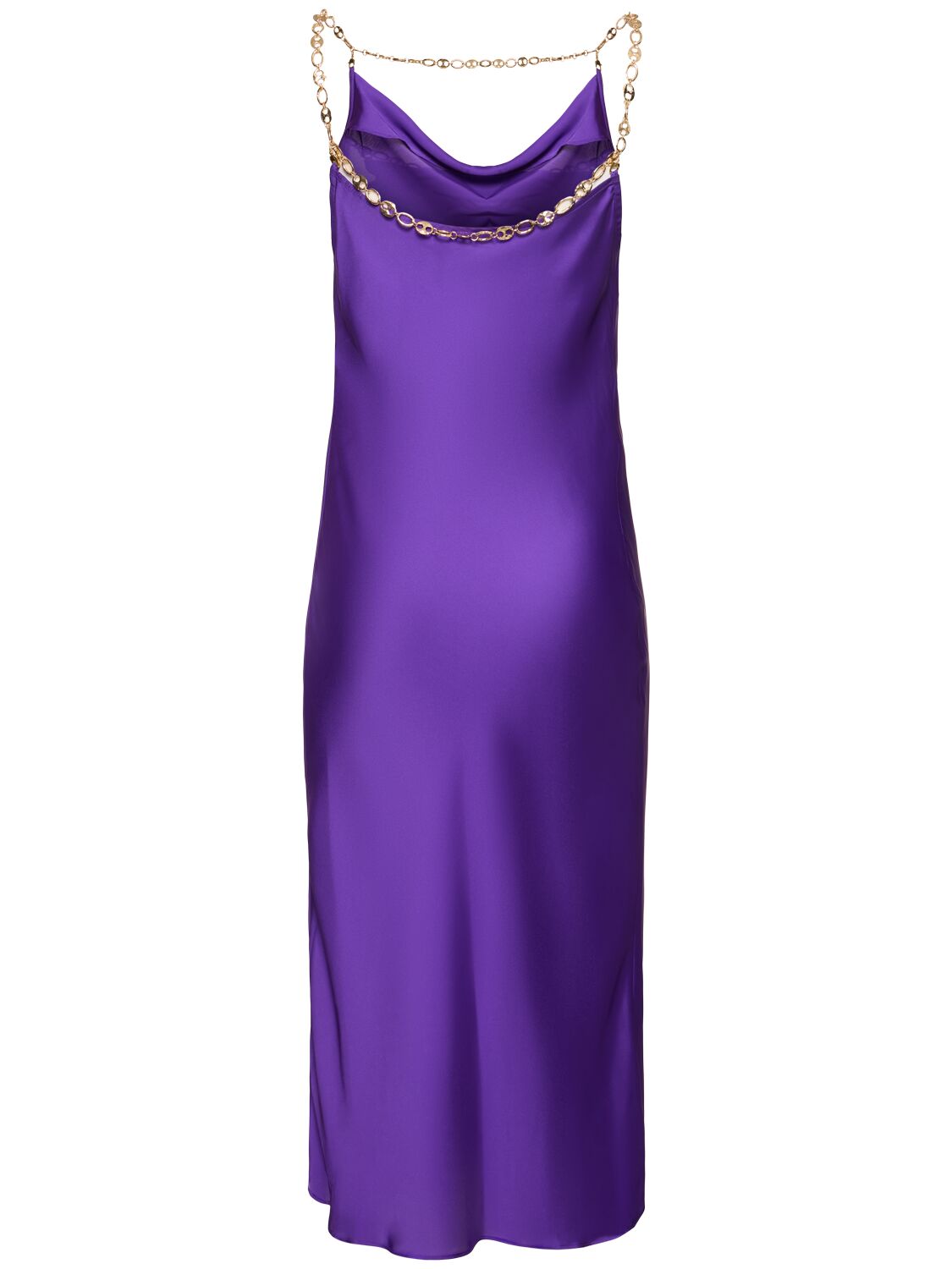 RABANNE SATIN MIDI DRESS W/CHAIN 