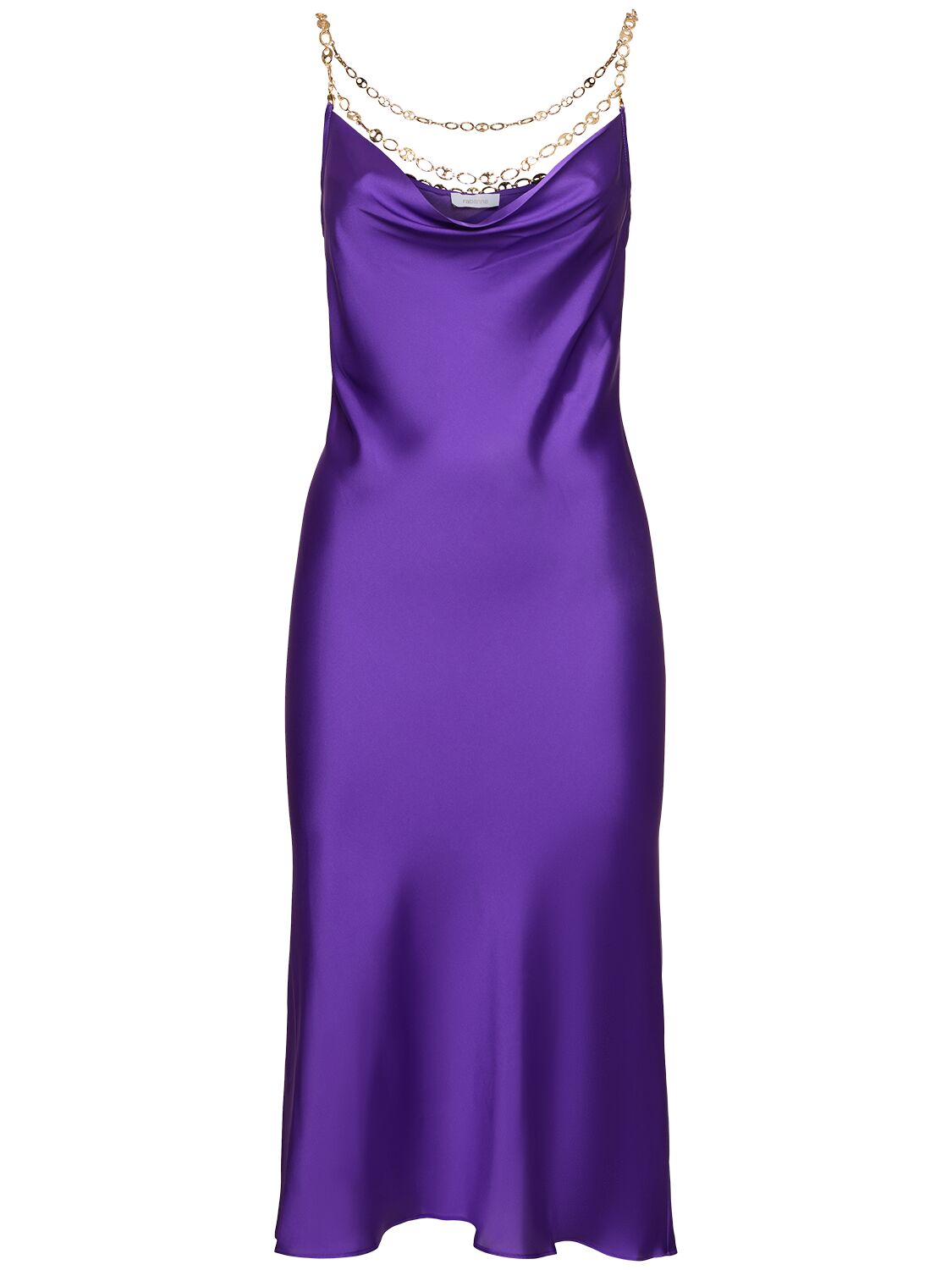 Shop Rabanne Satin Midi Dress W/chain In Purple