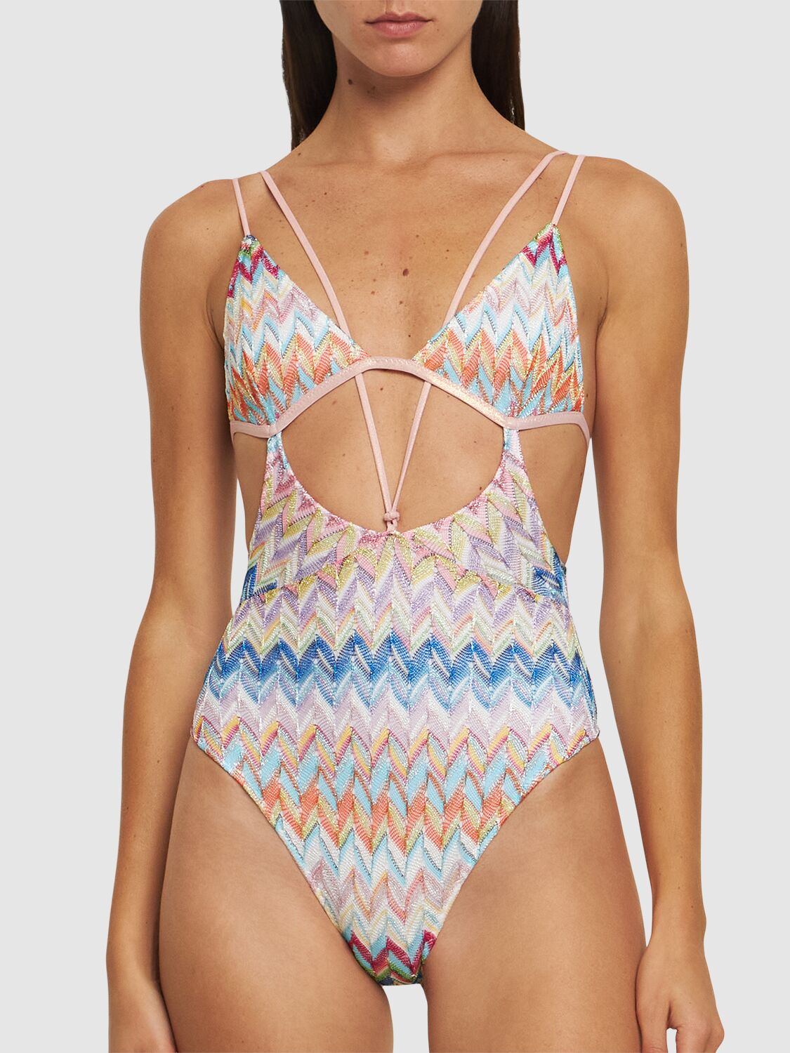 Shop Missoni Lycra Lurex Cut Out One Piece Swimsuit In Multicolor